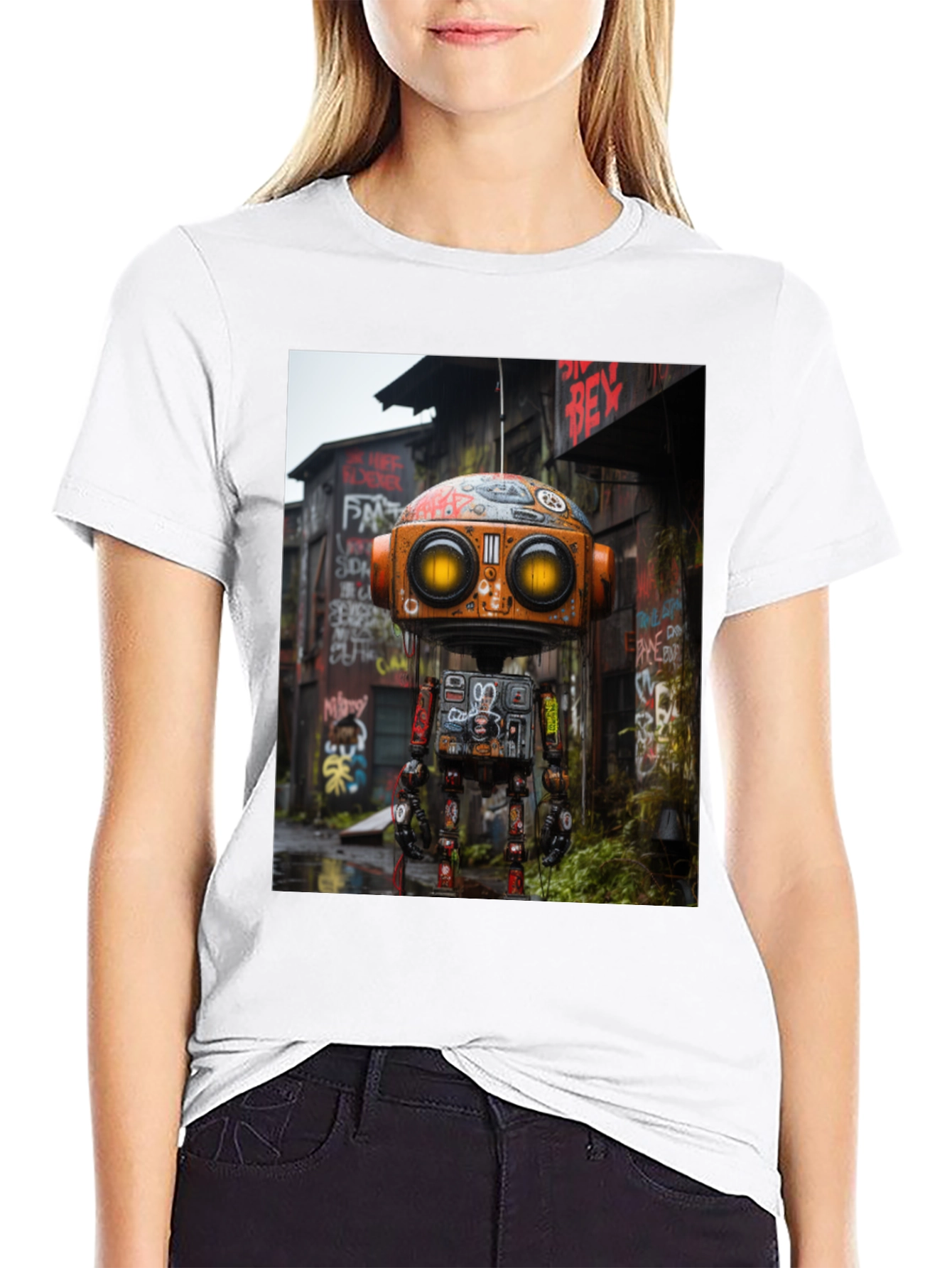 Black Urban Robot T-Shirt - Unique Graphic Tee view 9