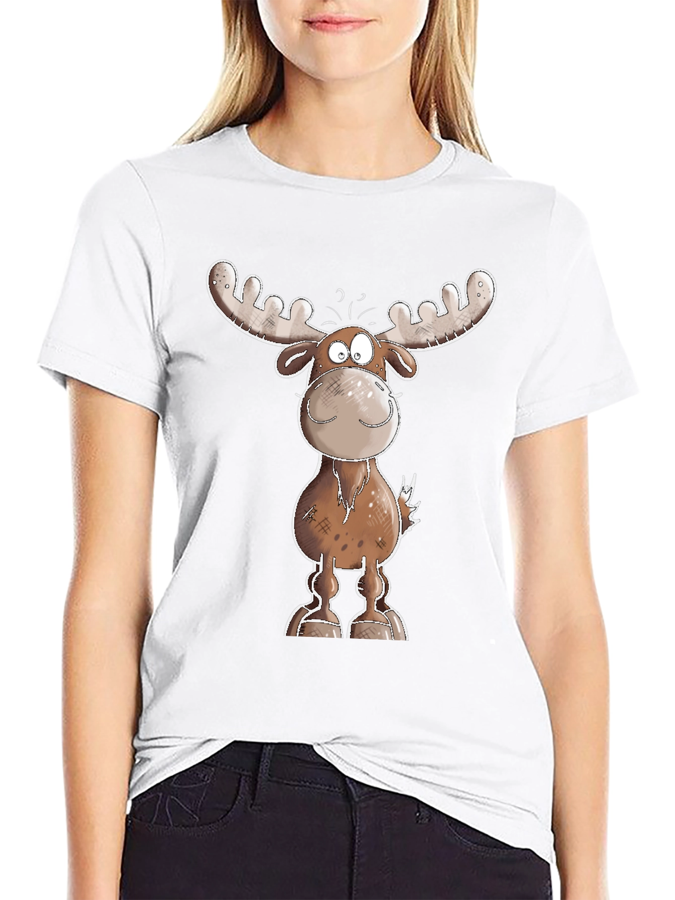 Black Cartoon Moose Graphic Tee - Black T-Shirt view 9