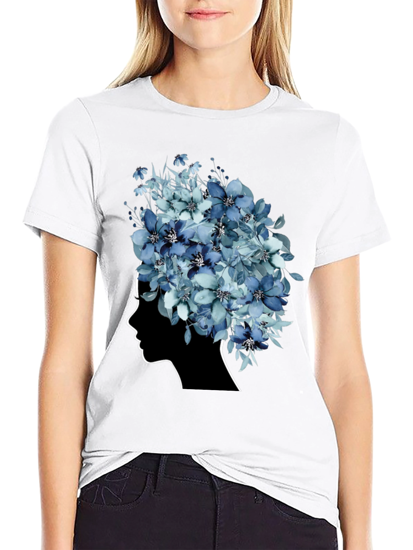 Black Floral Silhouette Graphic Tee - Modern Artistic Design view 9