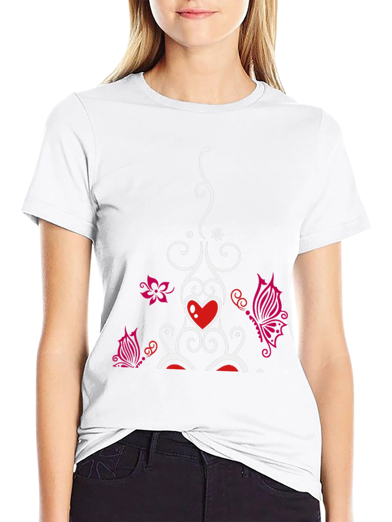 Black Heart Butterfly Graphic Black T-Shirt view 9