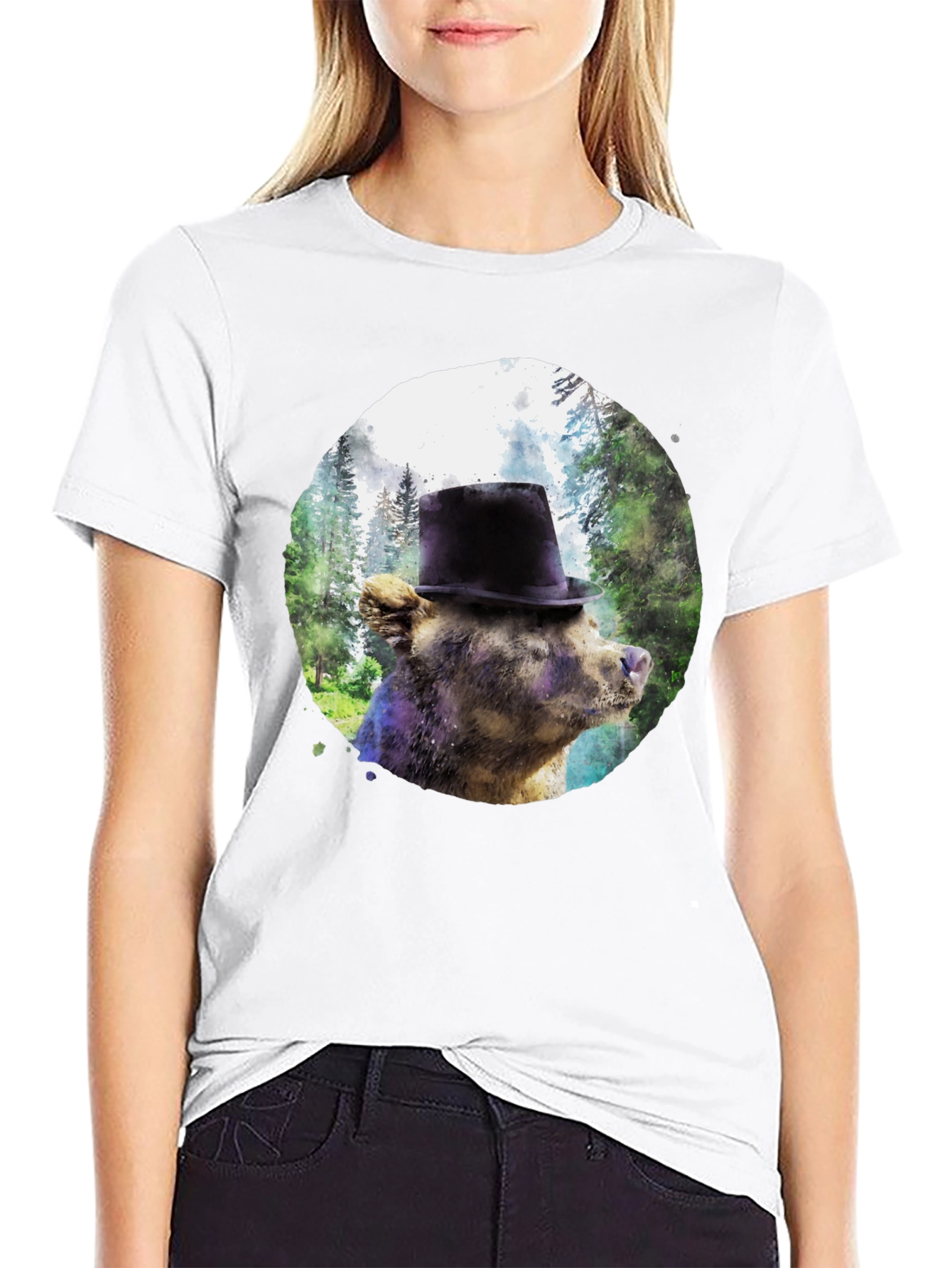 Black Bear in Top Hat Graphic Tee - Unique Forest Design view 9