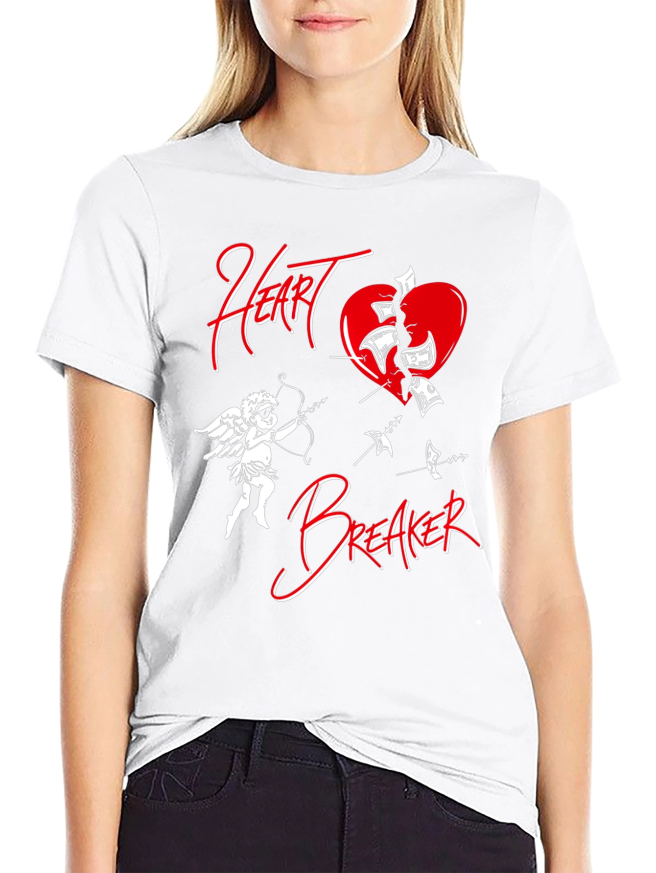 Black Heart Breaker T-Shirt with Cupid and Broken Heart Design view 9