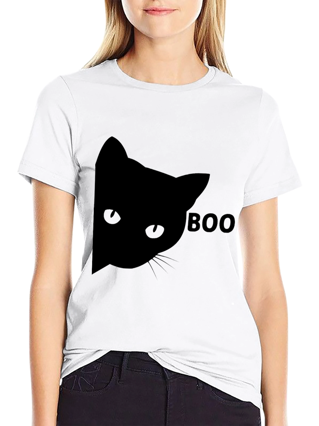 Black Boo Cat Black Tee - Halloween Fun view 9