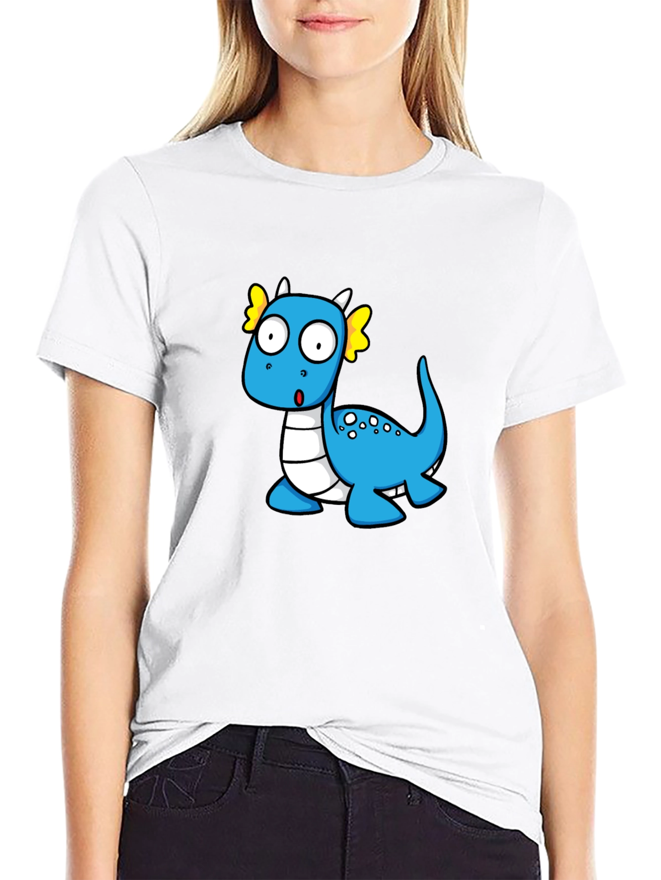 Black Cute Cartoon Dragon Graphic T-Shirt view 9