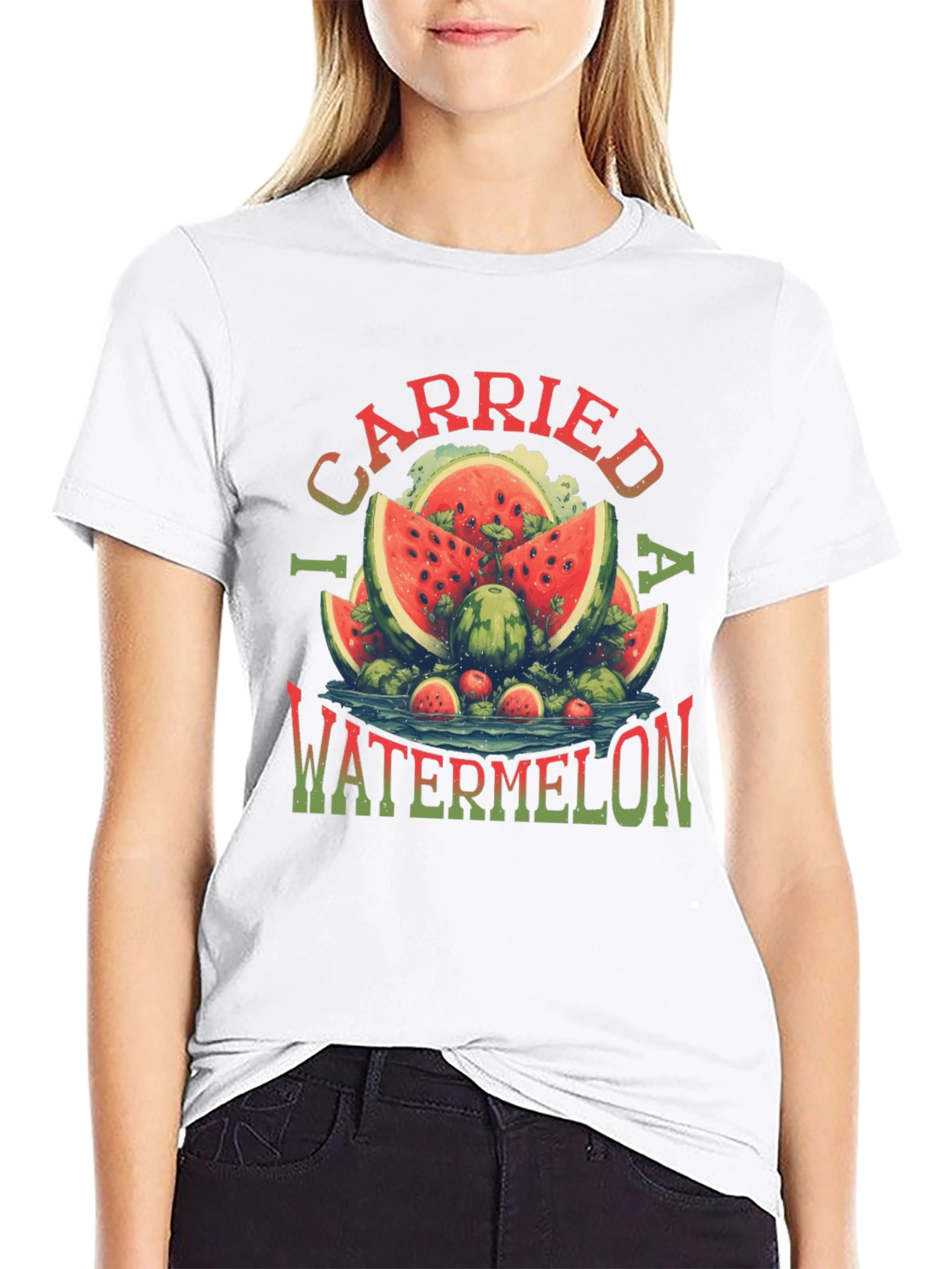 Black I Carried a Watermelon T-Shirt - Funny Summer Tee view 9