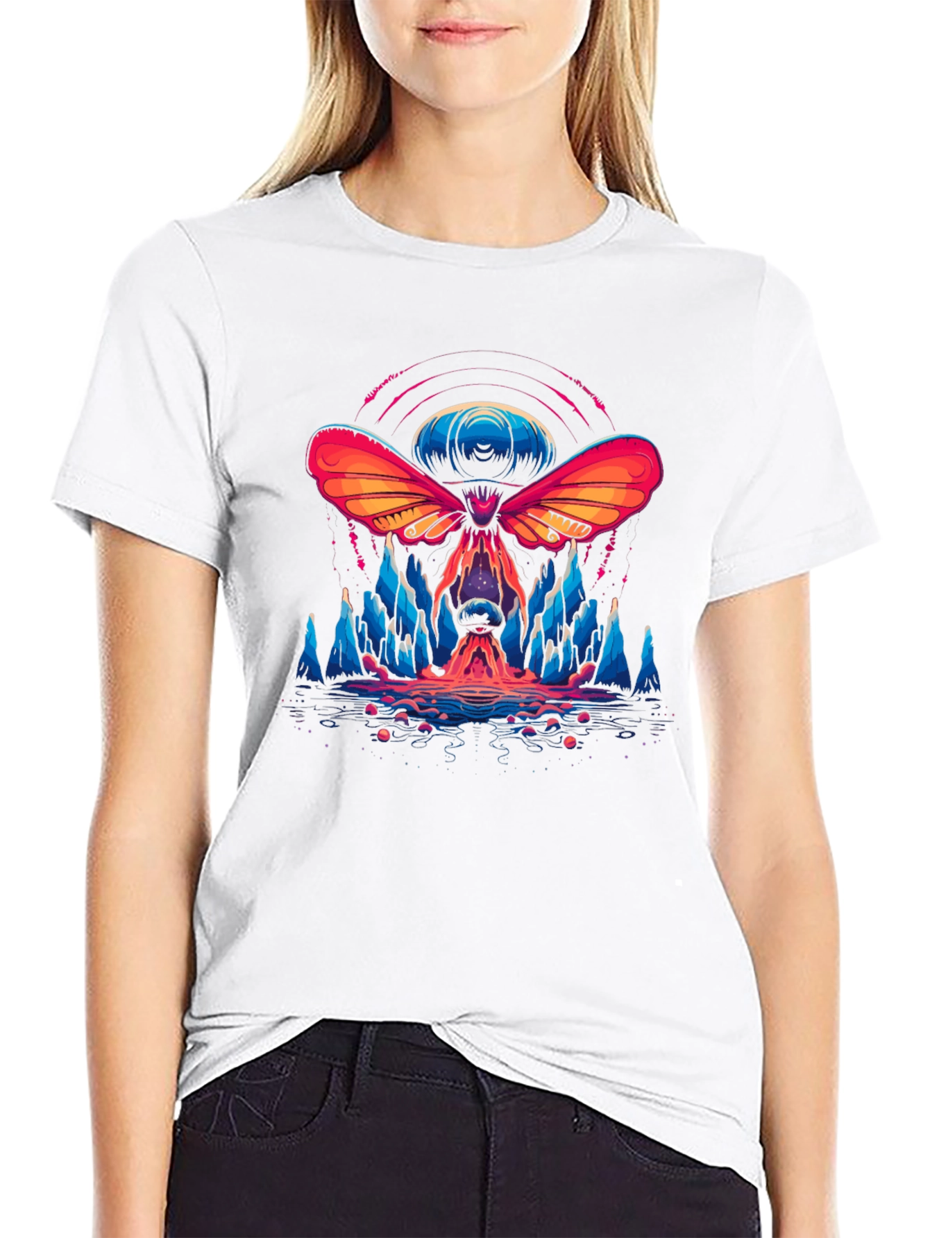 Black Psychedelic Moth Graphic T-Shirt - Black view 9