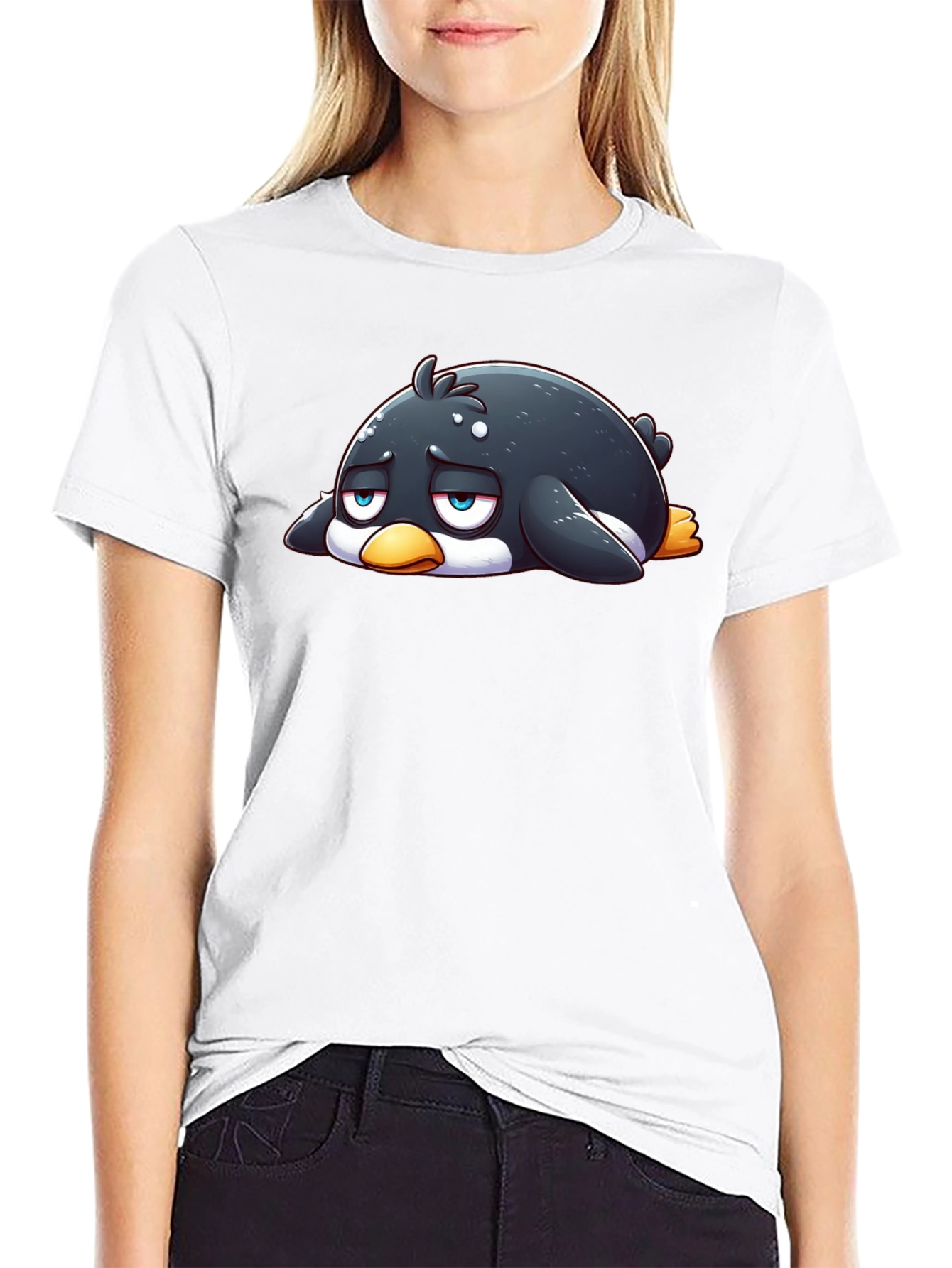 Black Sad Penguin Graphic Tee - Black Cotton Blend view 9