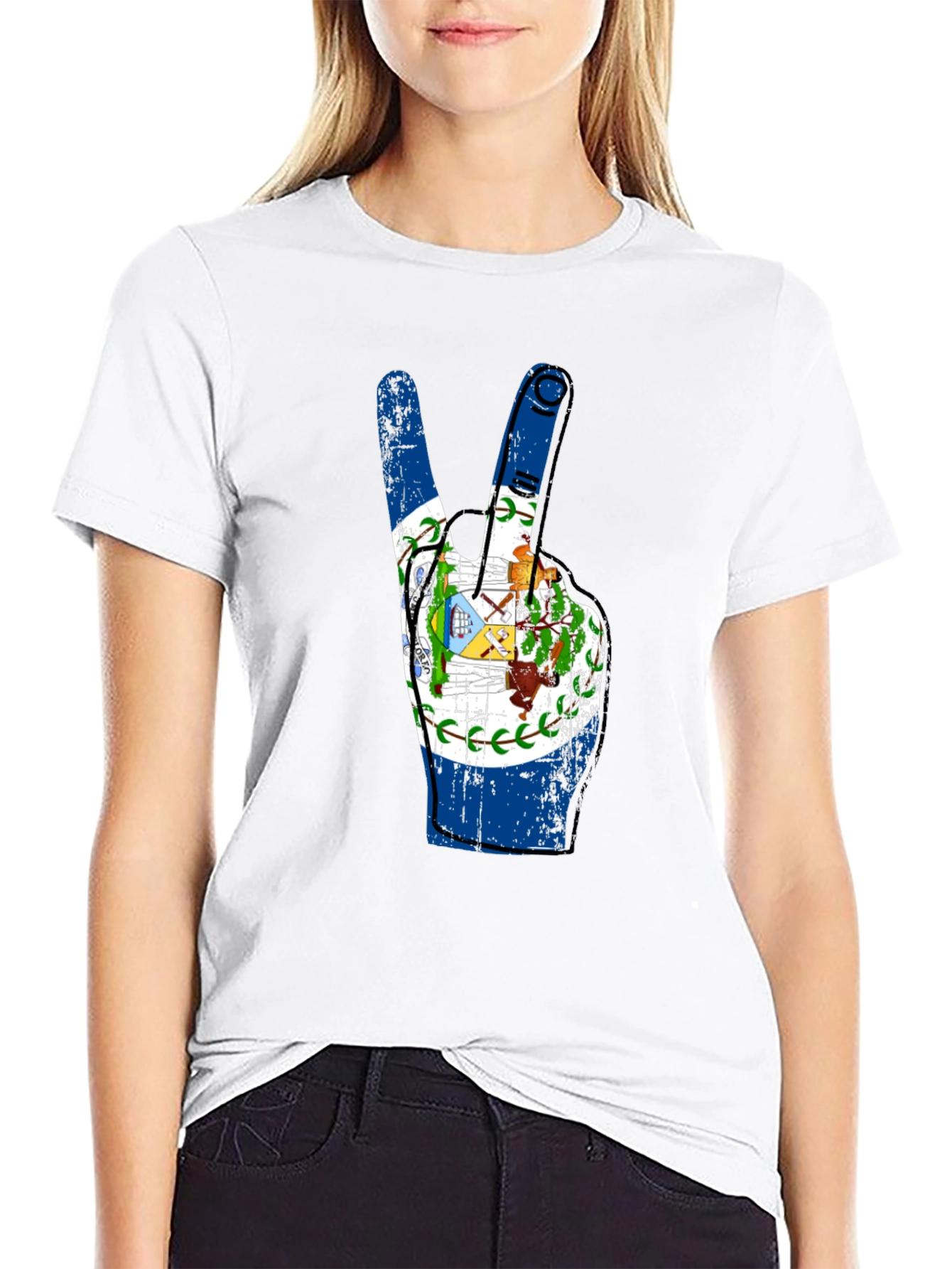 Belize Flag Peace Sign T-Shirt - 9