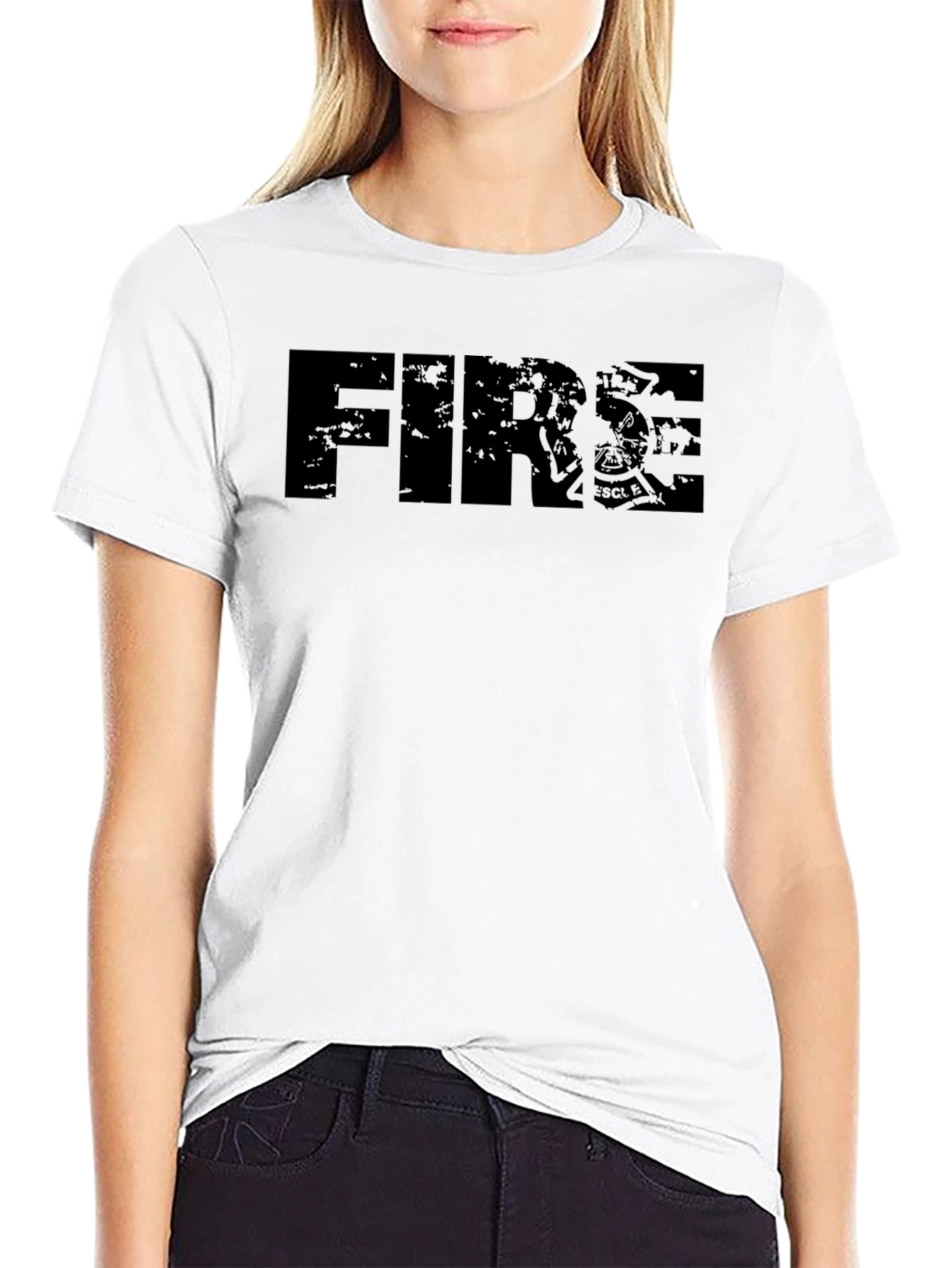 Black Distressed FIRE Graphic T-Shirt - Black view 9