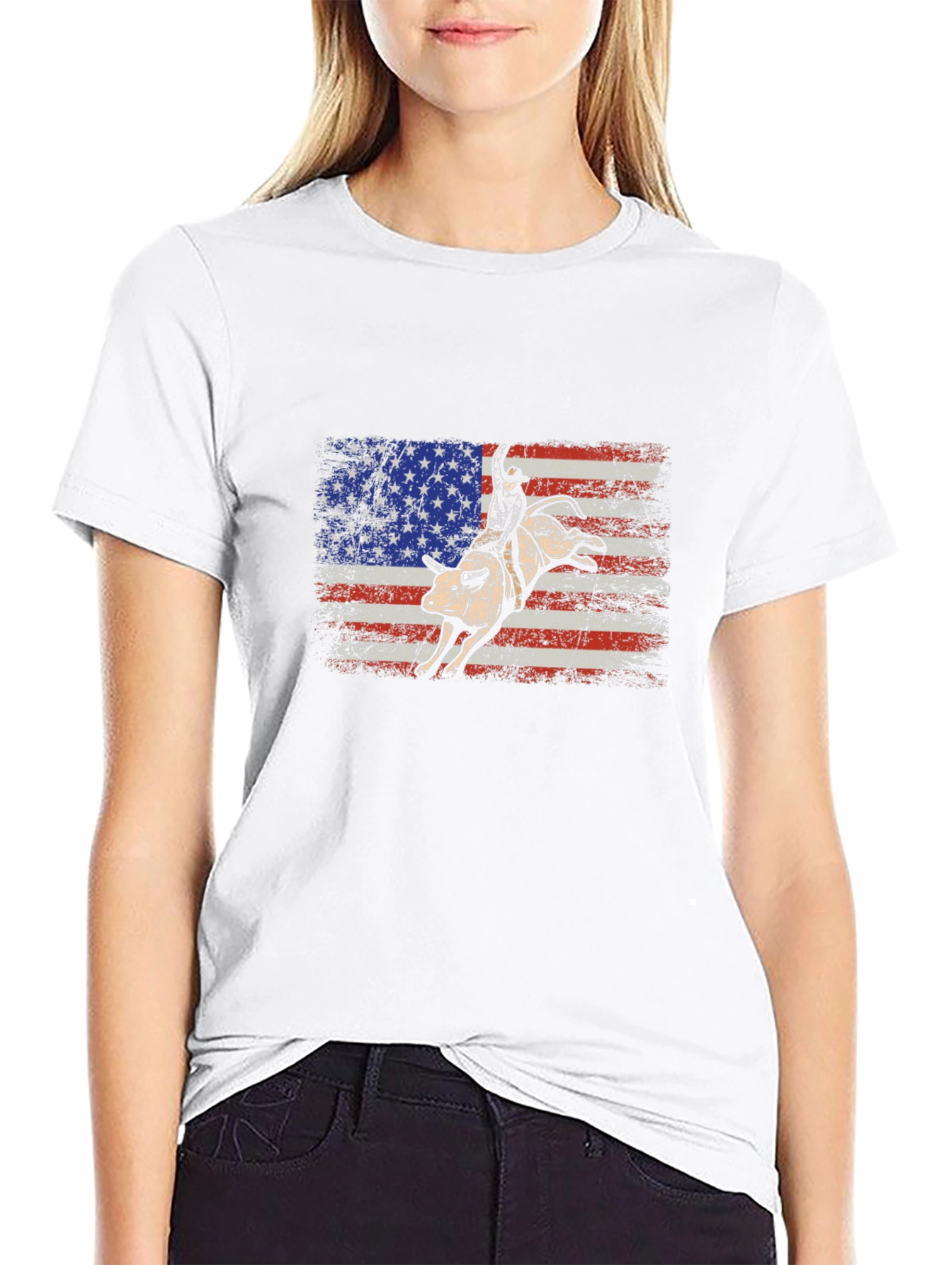 American Flag Bull Rider Graphic T-Shirt - 9