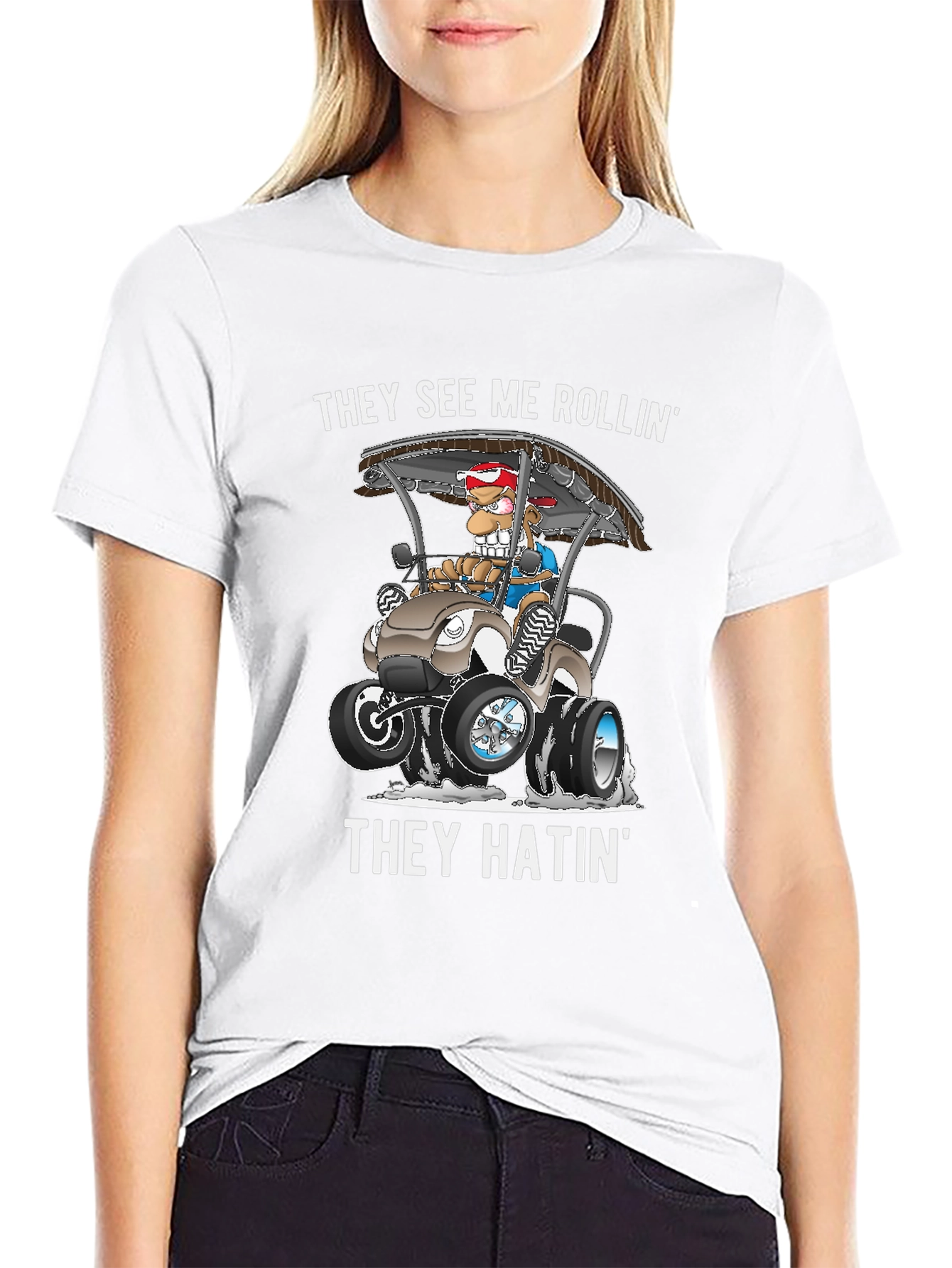 Black They See Me Rollin' T-Shirt Funny Cartoon Tee view 9