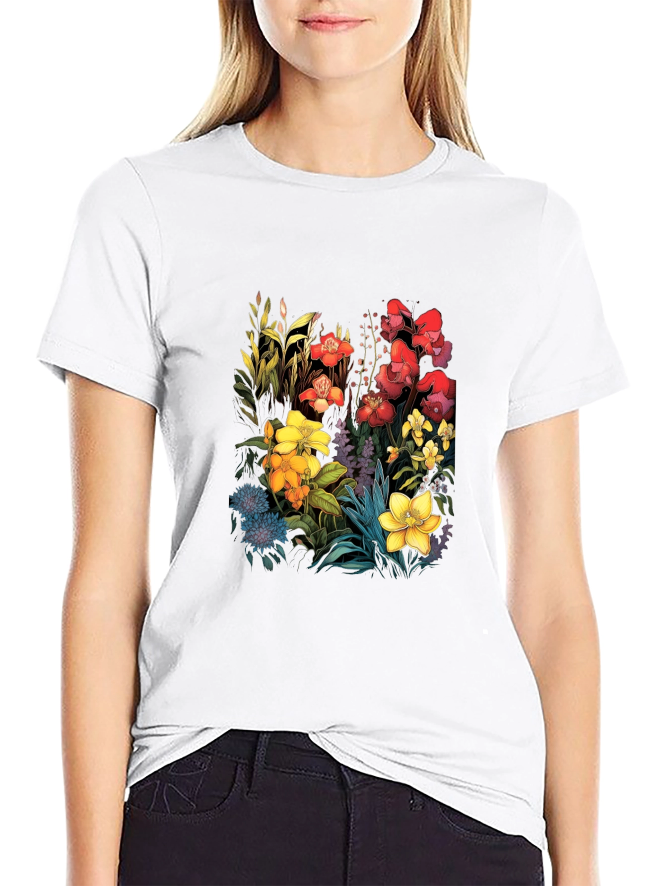 Black Floral Print Black T-Shirt view 9