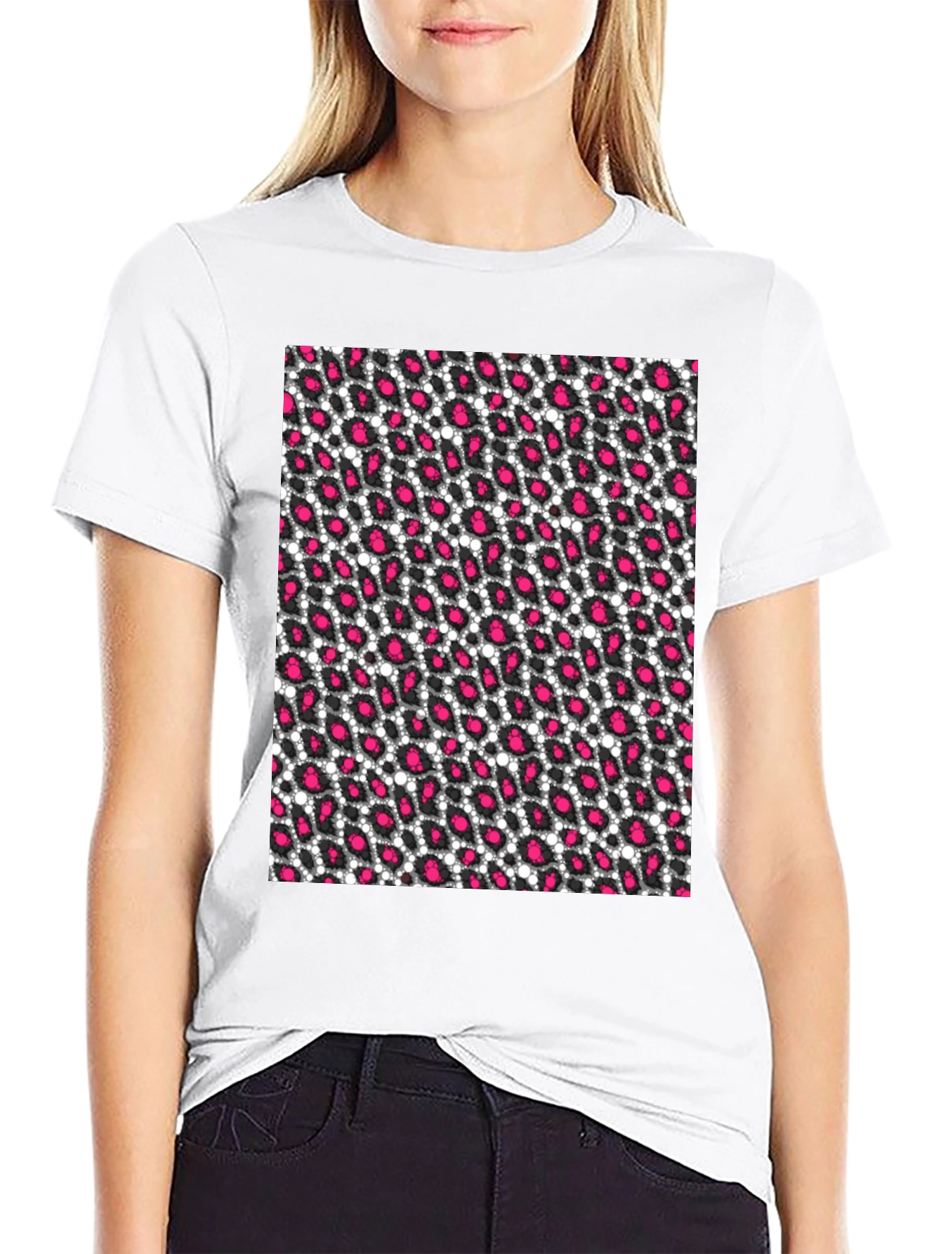 Black Black T-Shirt with Pink Leopard Print view 9