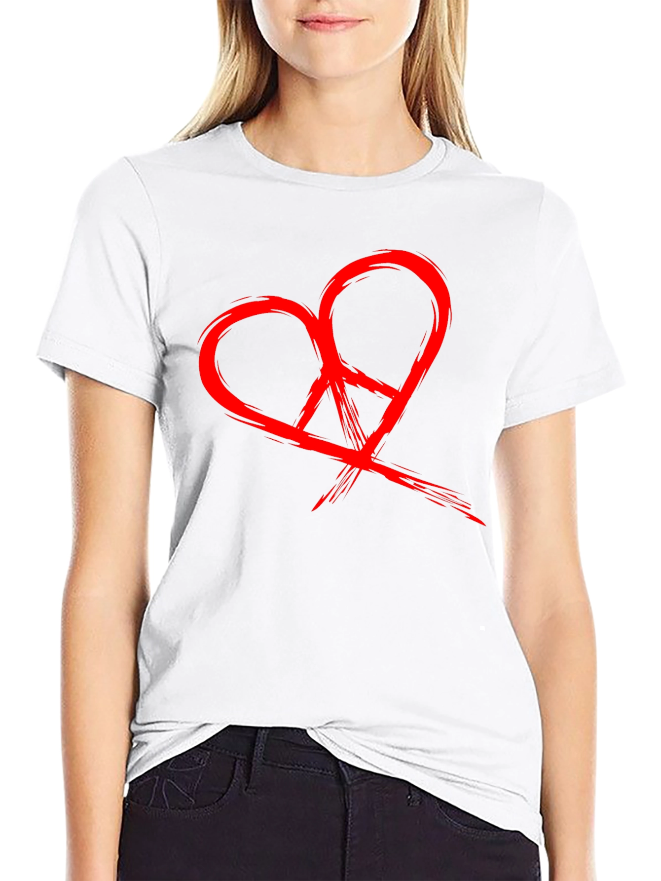 Black Heart Peace Sign Graphic Black T-Shirt view 9
