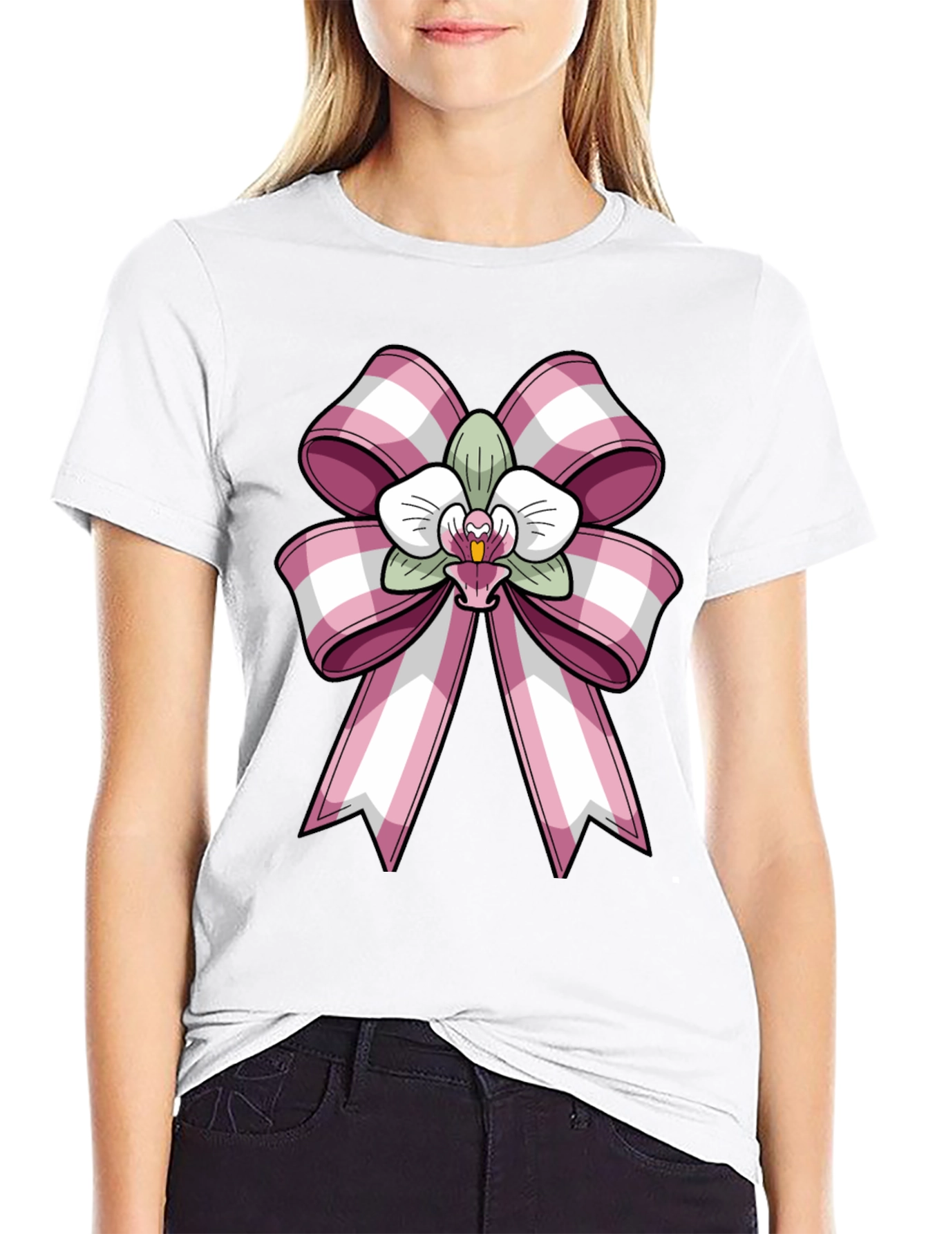 Black Orchid Bow Graphic Tee - Stylish Casual Wear view 9