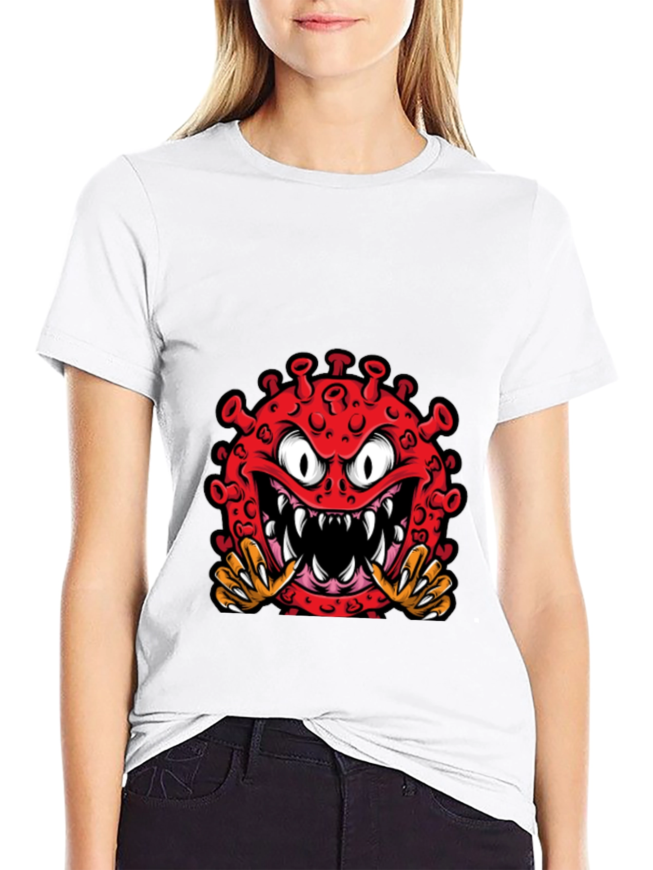 Black Cartoon Virus Graphic Tee - Novelty T-Shirt view 9