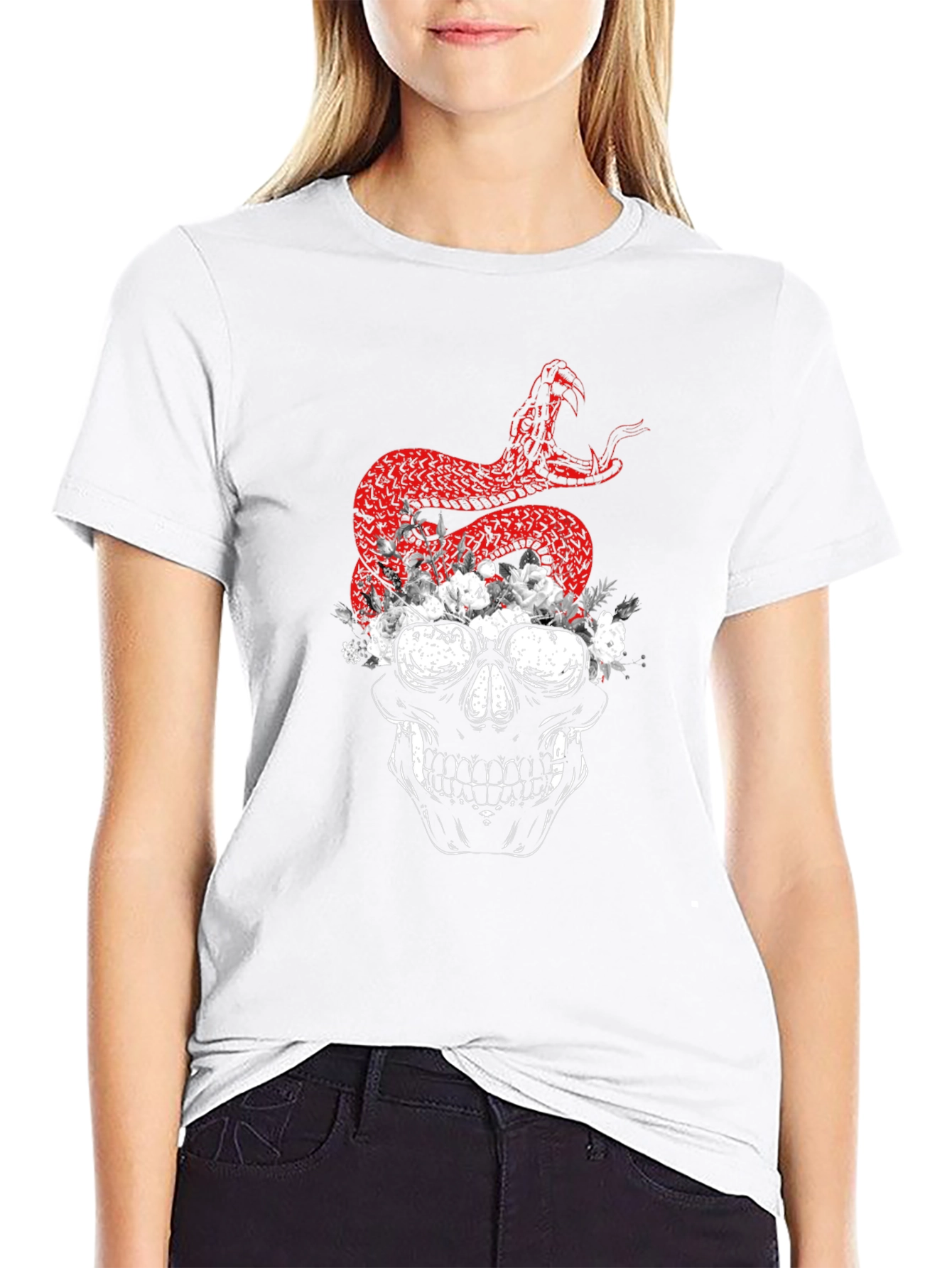 Black Skull & Snake Graphic Tee - Dark Humor Fashion view 9