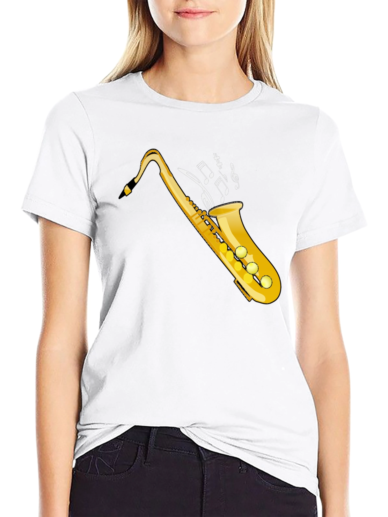 Black Saxophone Music Notes Graphic Tee view 9