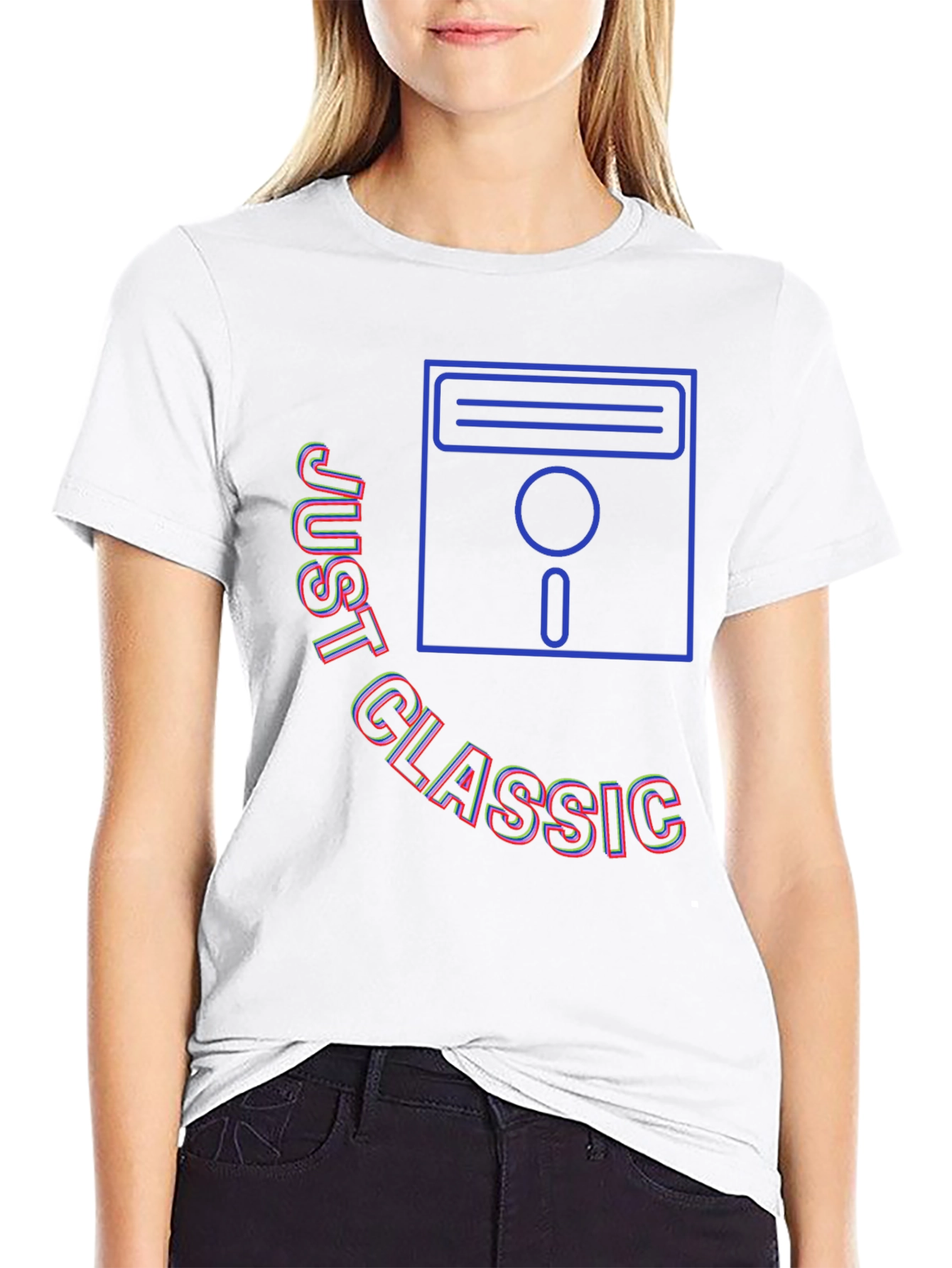 Black Just Classic Retro Floppy Disk Graphic T-Shirt view 9