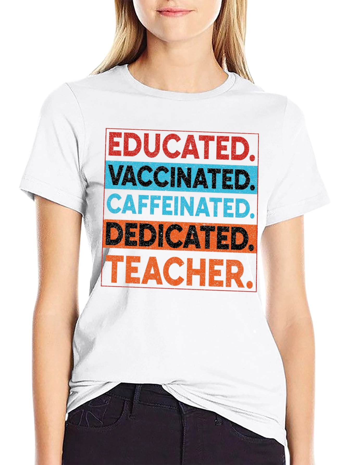 Black Educated Vaccinated Caffeinated Dedicated Teacher T-Shirt view 9