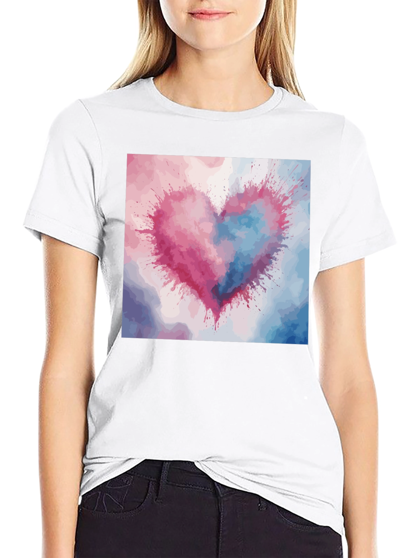 Black Watercolor Heart Graphic Tee view 9