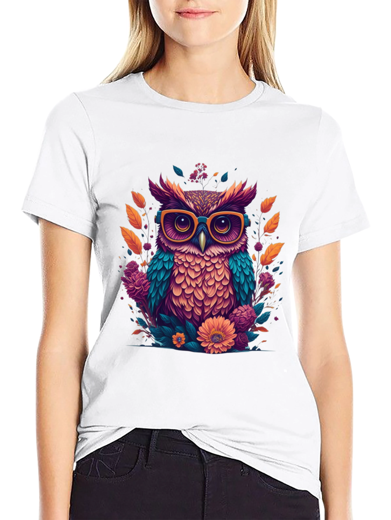 Black Owl with Glasses Graphic Tee view 9