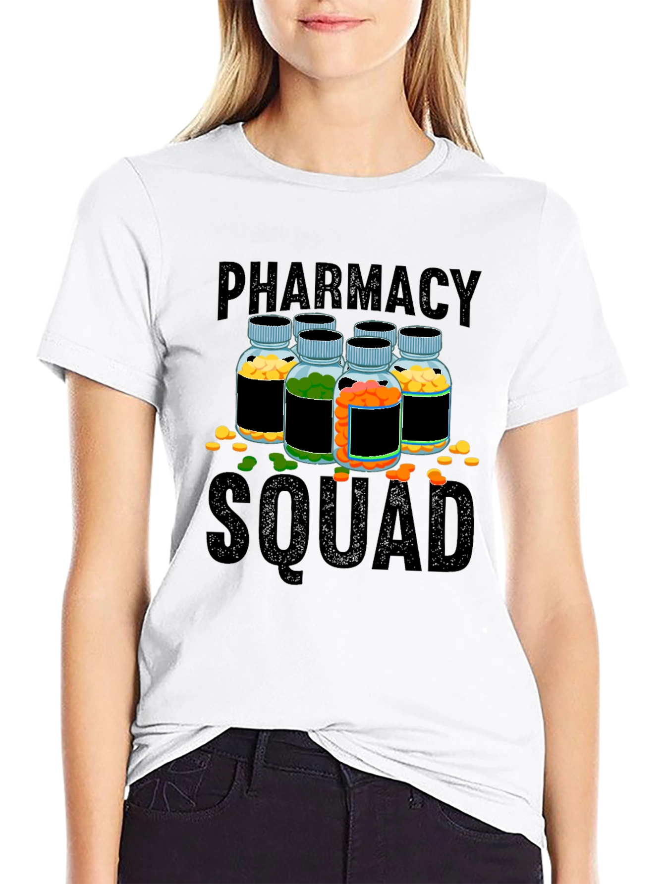 Black Pharmacy Squad T-Shirt - Pill Bottles Design view 9