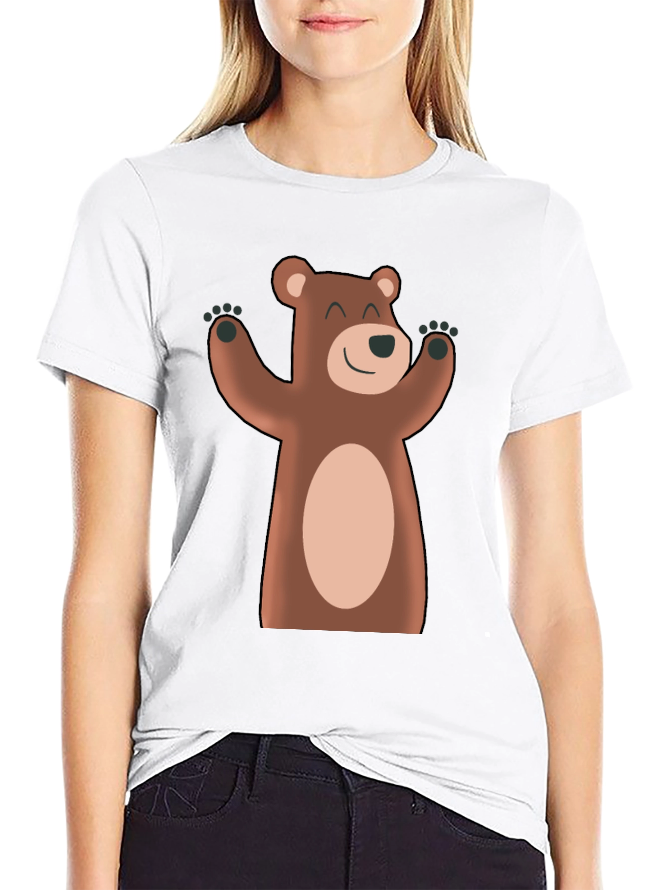 Black Cute Cartoon Bear Black T-Shirt view 9