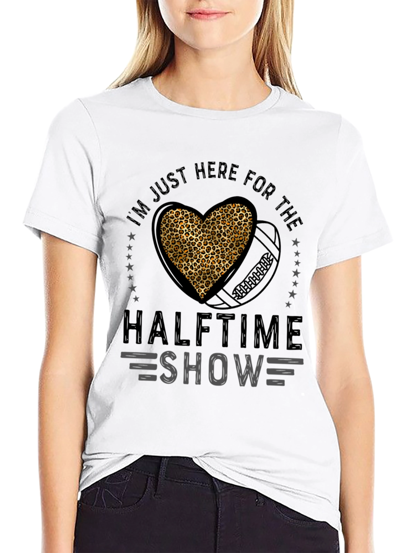 Black Halftime Show Leopard Heart Football T-Shirt view 9