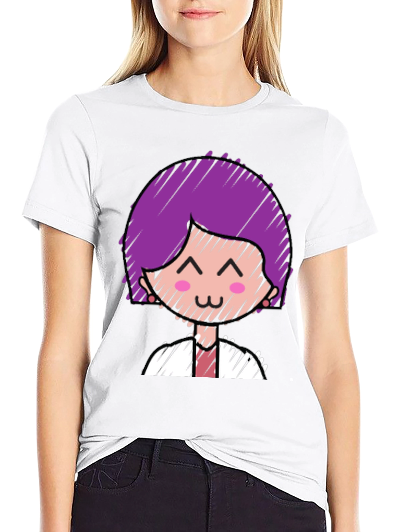 Black Cute Character Graphic Tee - Black Cotton Blend view 9