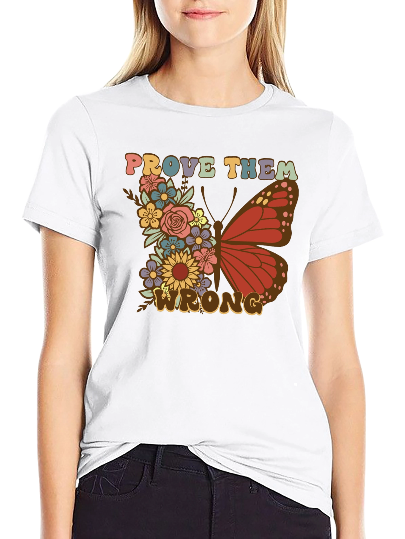 Black Floral Butterfly Prove Them Wrong Graphic Tee view 9