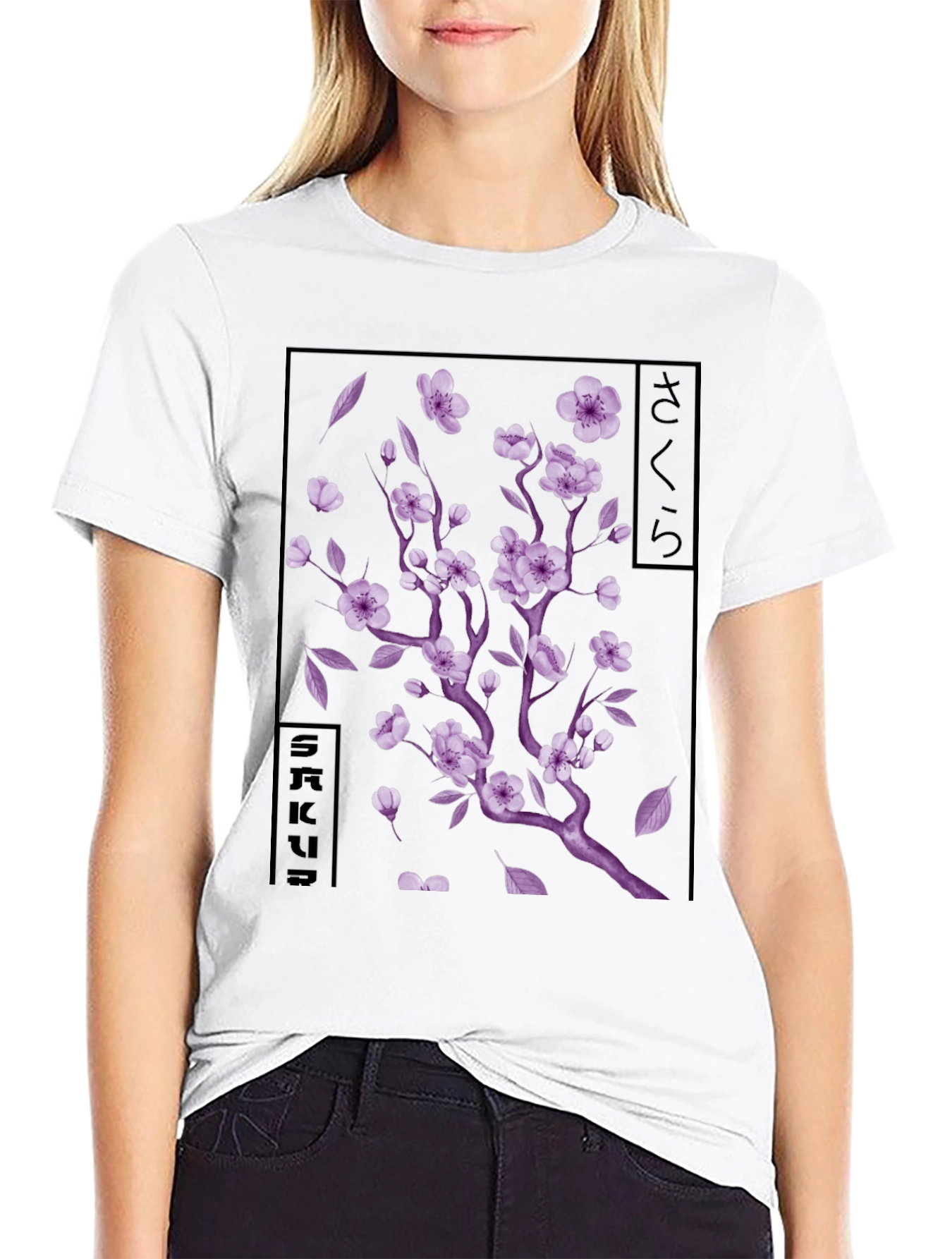 Black Sakura Blossom Graphic T-Shirt - Japanese Cherry Tree view 9