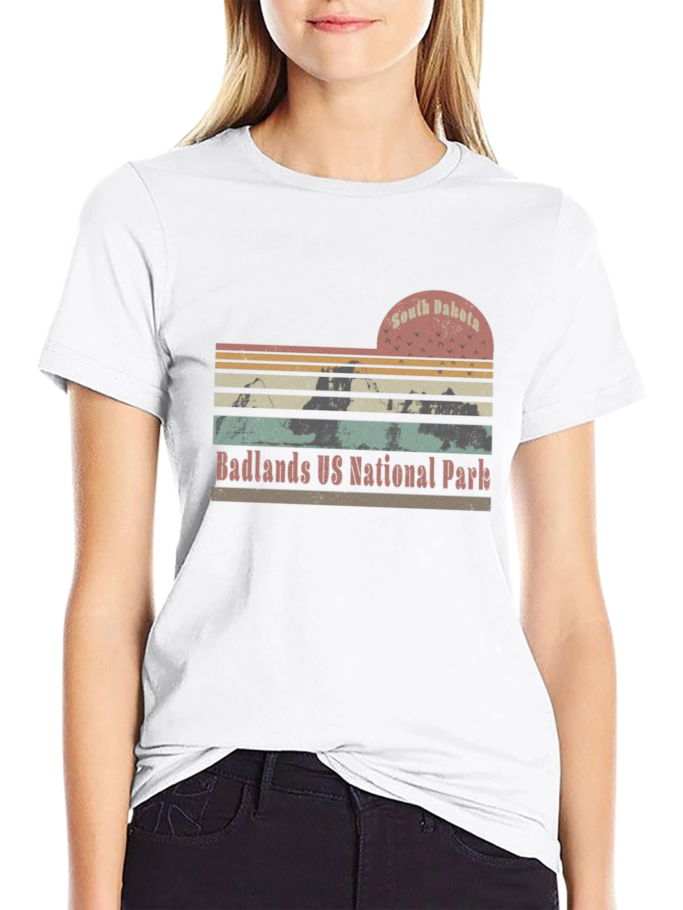 Black South Dakota Badlands National Park Retro T-Shirt view 9