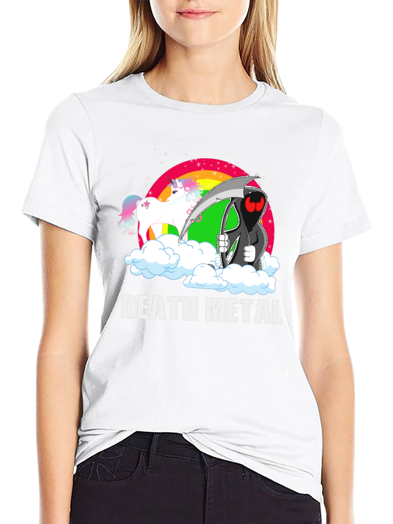 Black Death Metal Unicorn Graphic T-Shirt view 9