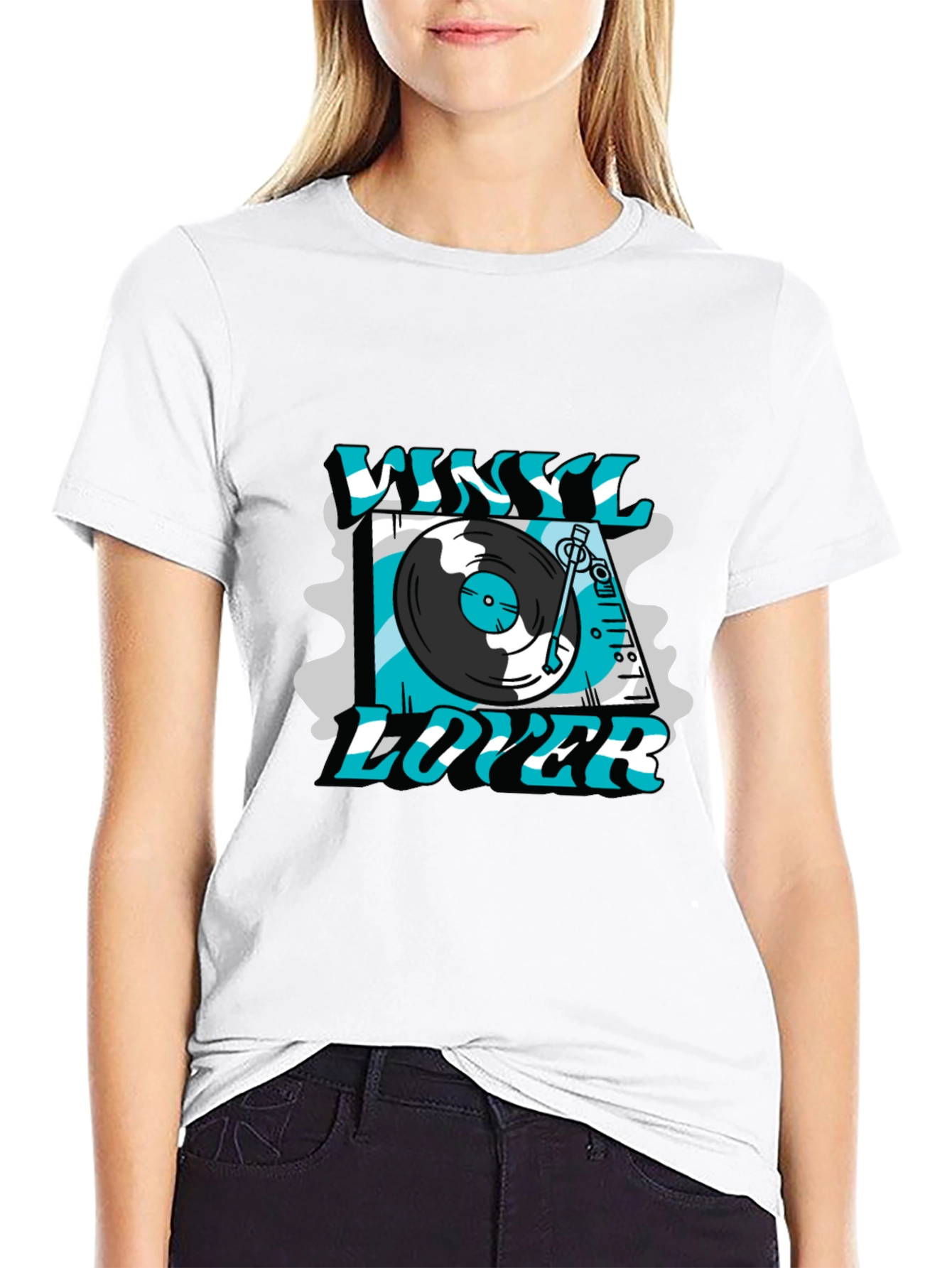 Black Vinyl Lover Graphic Tee - Black Cotton T-Shirt view 9