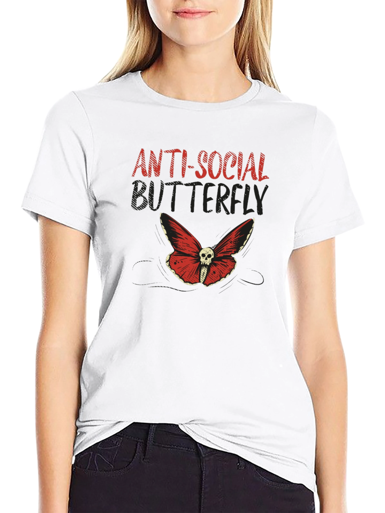 Black Anti-Social Butterfly Graphic T-Shirt view 9