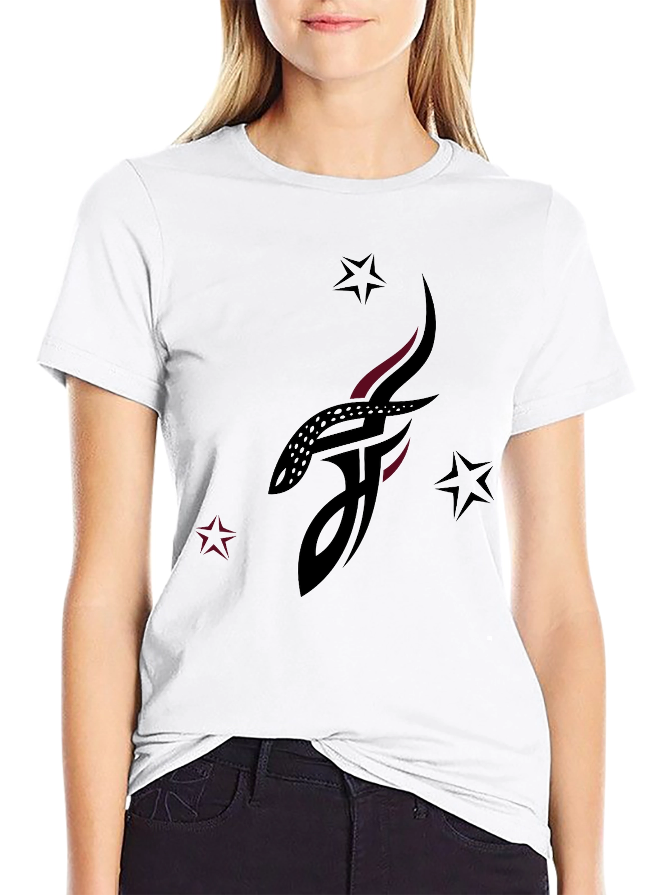 Black Stylish Black Graphic Tee with Abstract Tattoo Design view 9