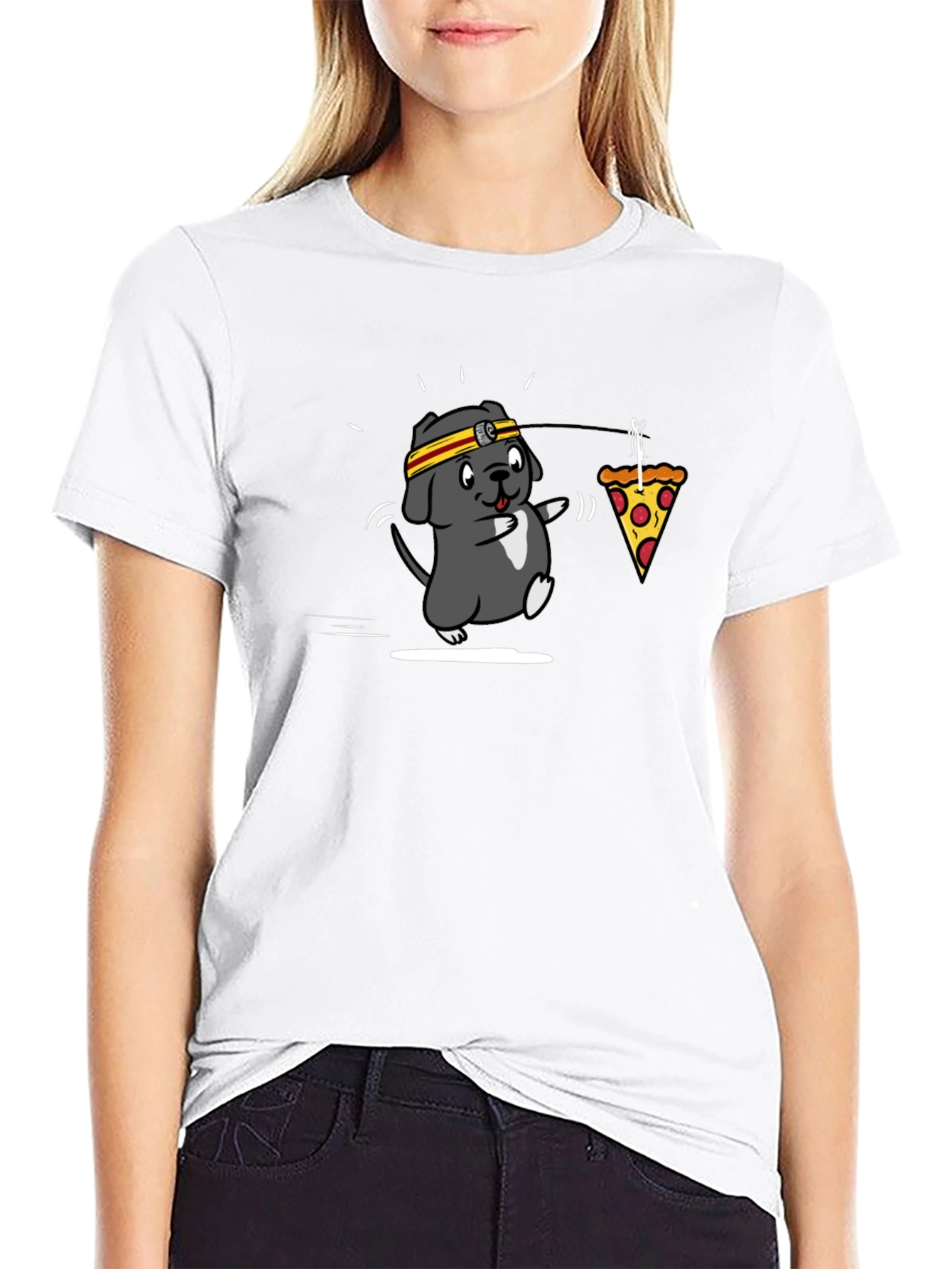 Black Pizza Dog T-Shirt - Funny Graphic Tee view 9