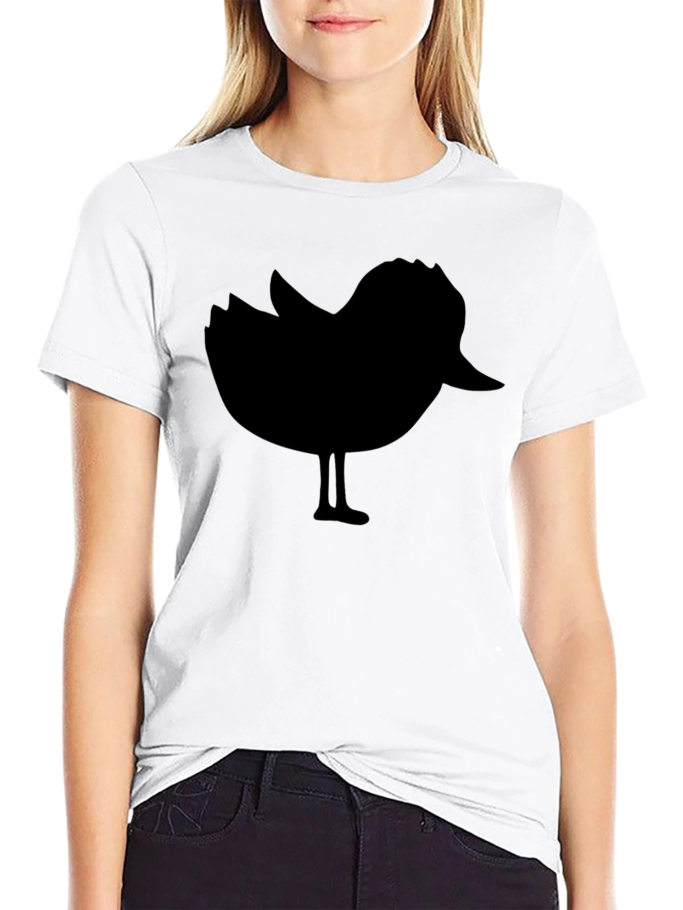 Black Black T-Shirt with Silhouette Bird Design view 9