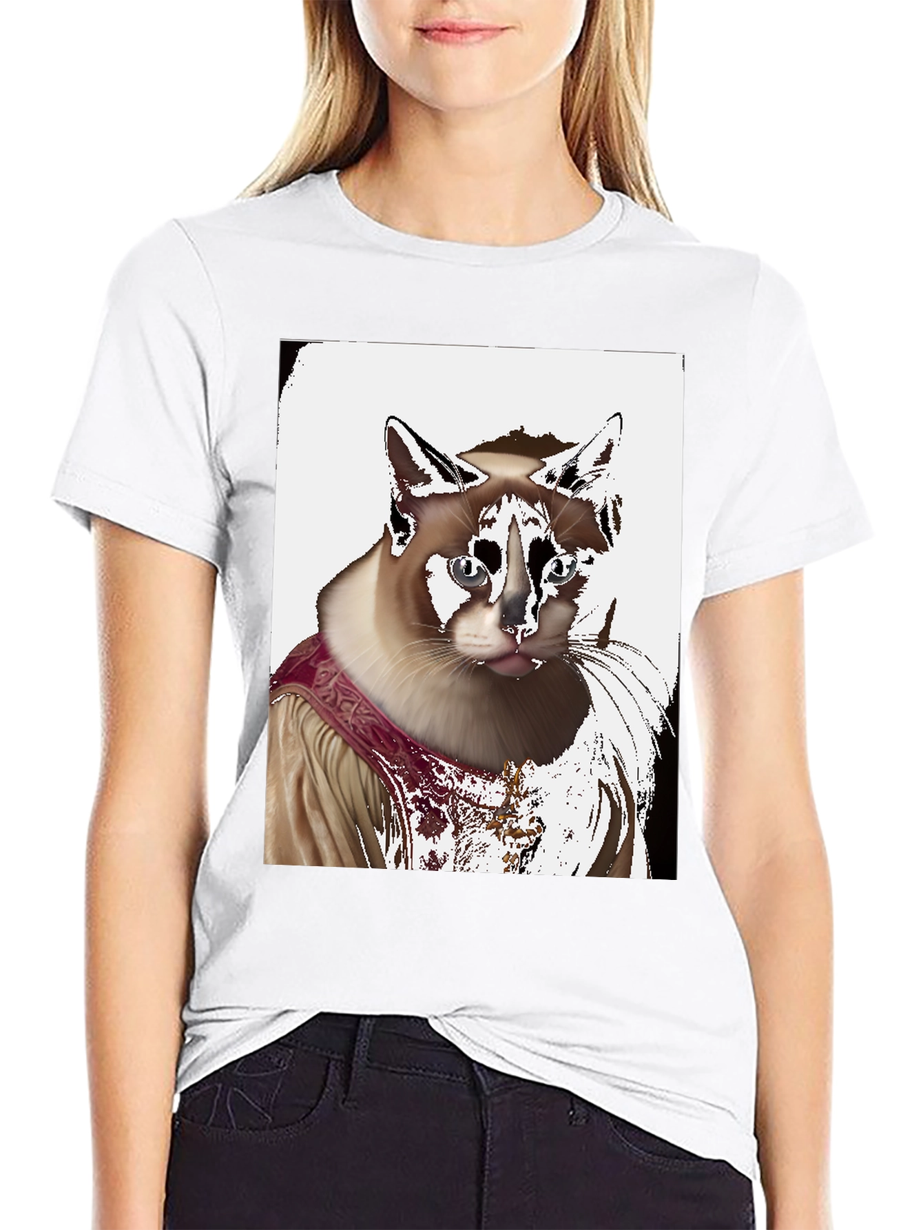 Black Regal Cat Portrait T-Shirt view 9