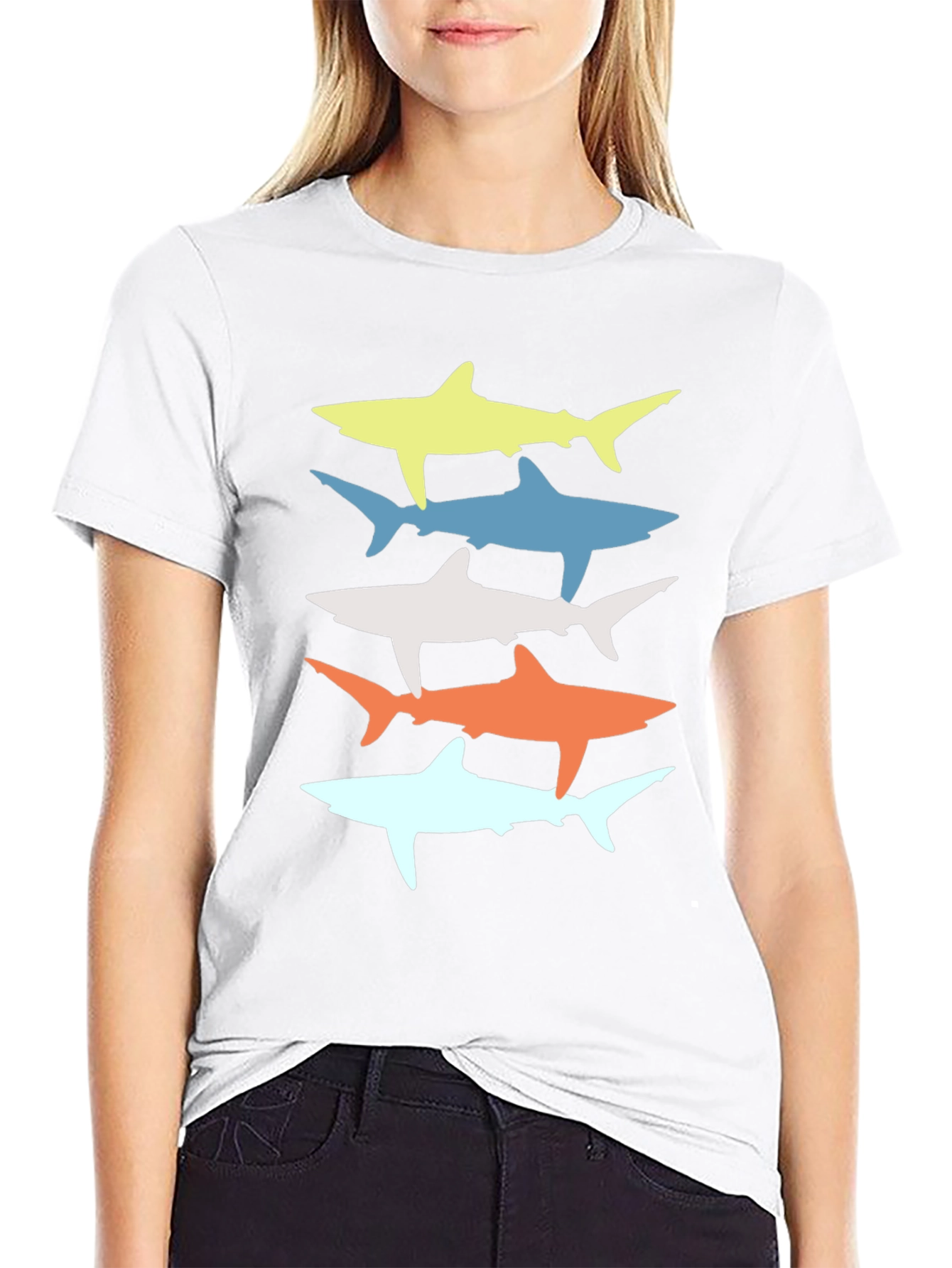 Black Retro Shark Stack Graphic Tee - Cool Casual Style view 9