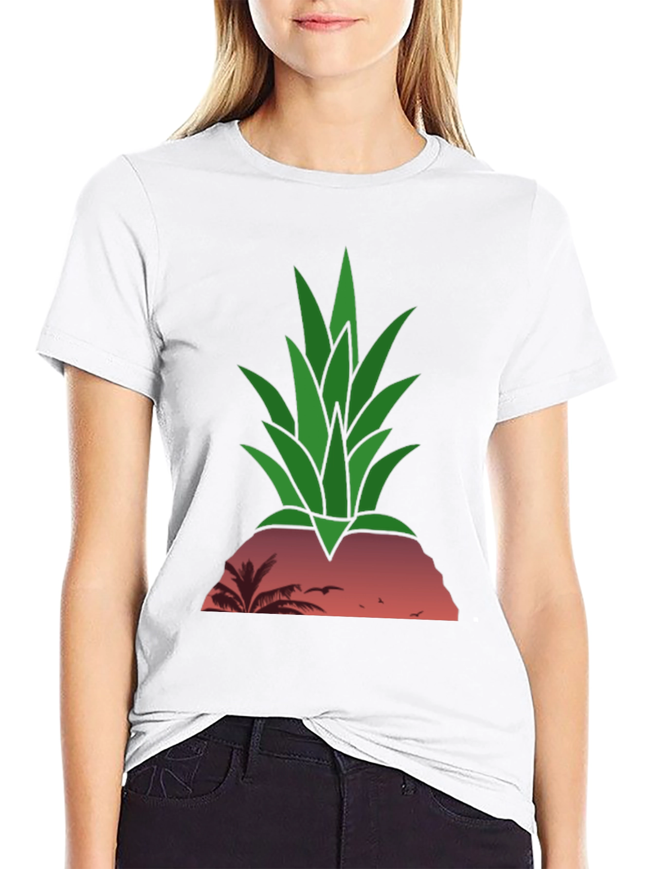 Black Tropical Pineapple Sunset T-Shirt view 9