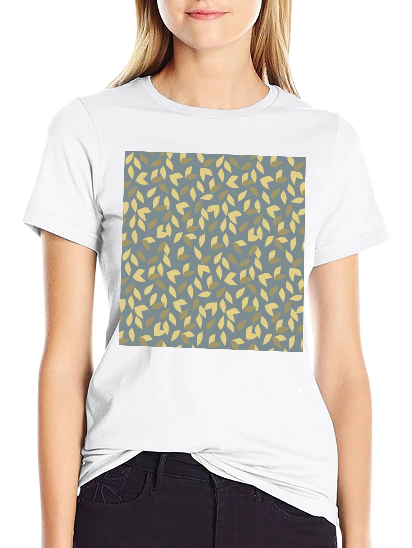 Black Leaf Pattern Black Tee - Modern Casual Style view 9