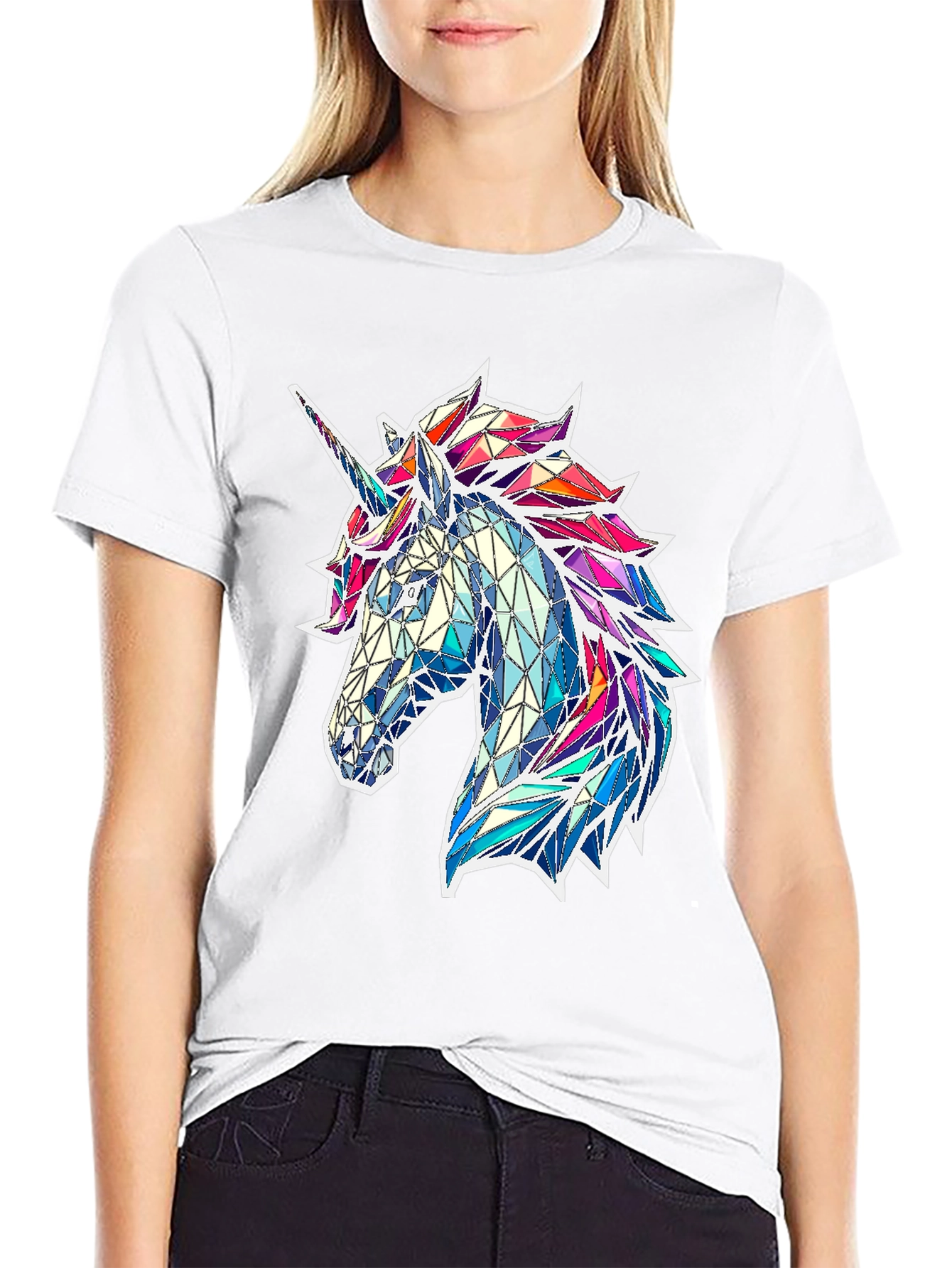 Black Geometric Unicorn Graphic Tee - Black view 9