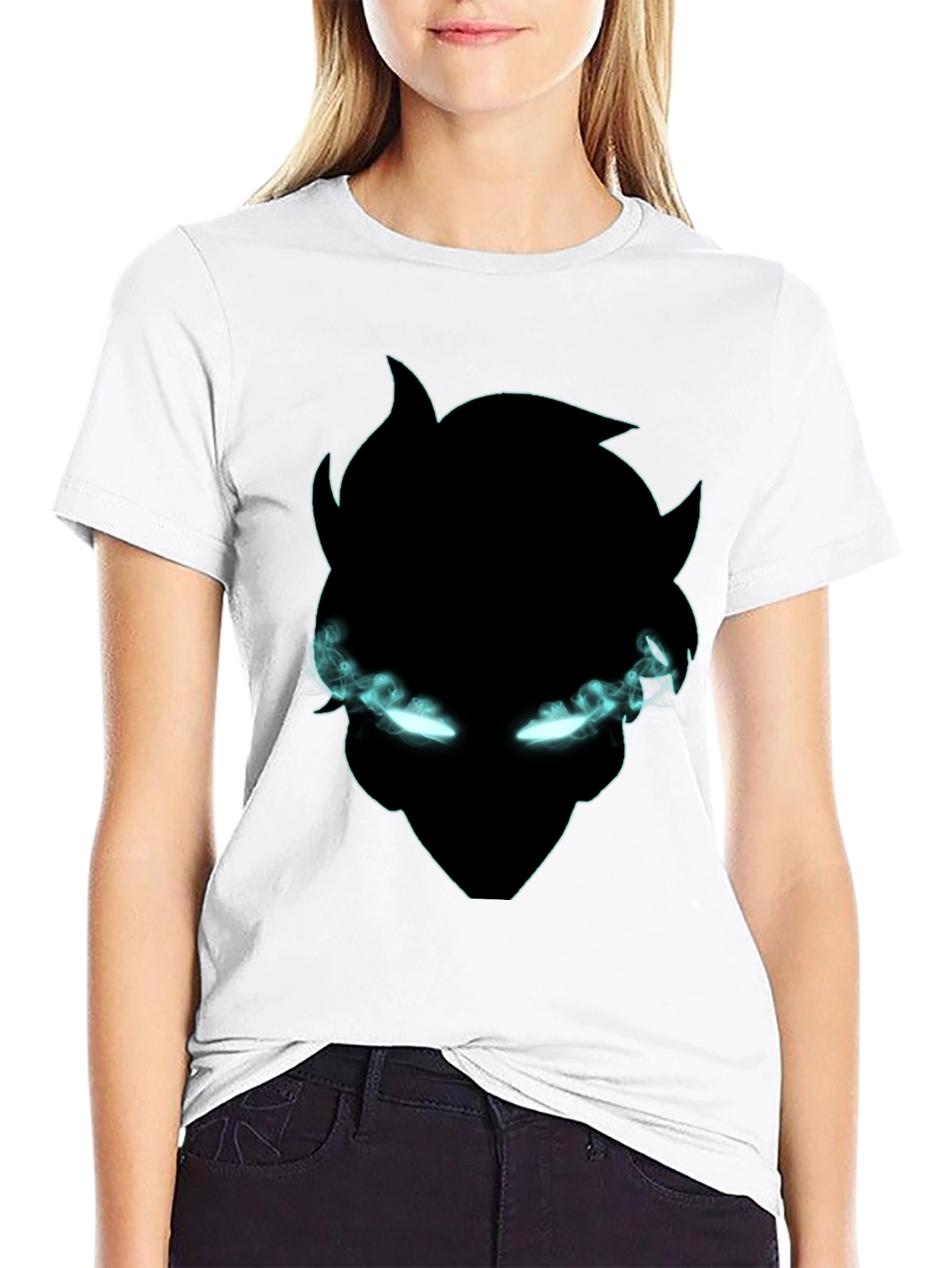 Black Black Graphic Tee: Mystical Glowing Eyes Design view 9