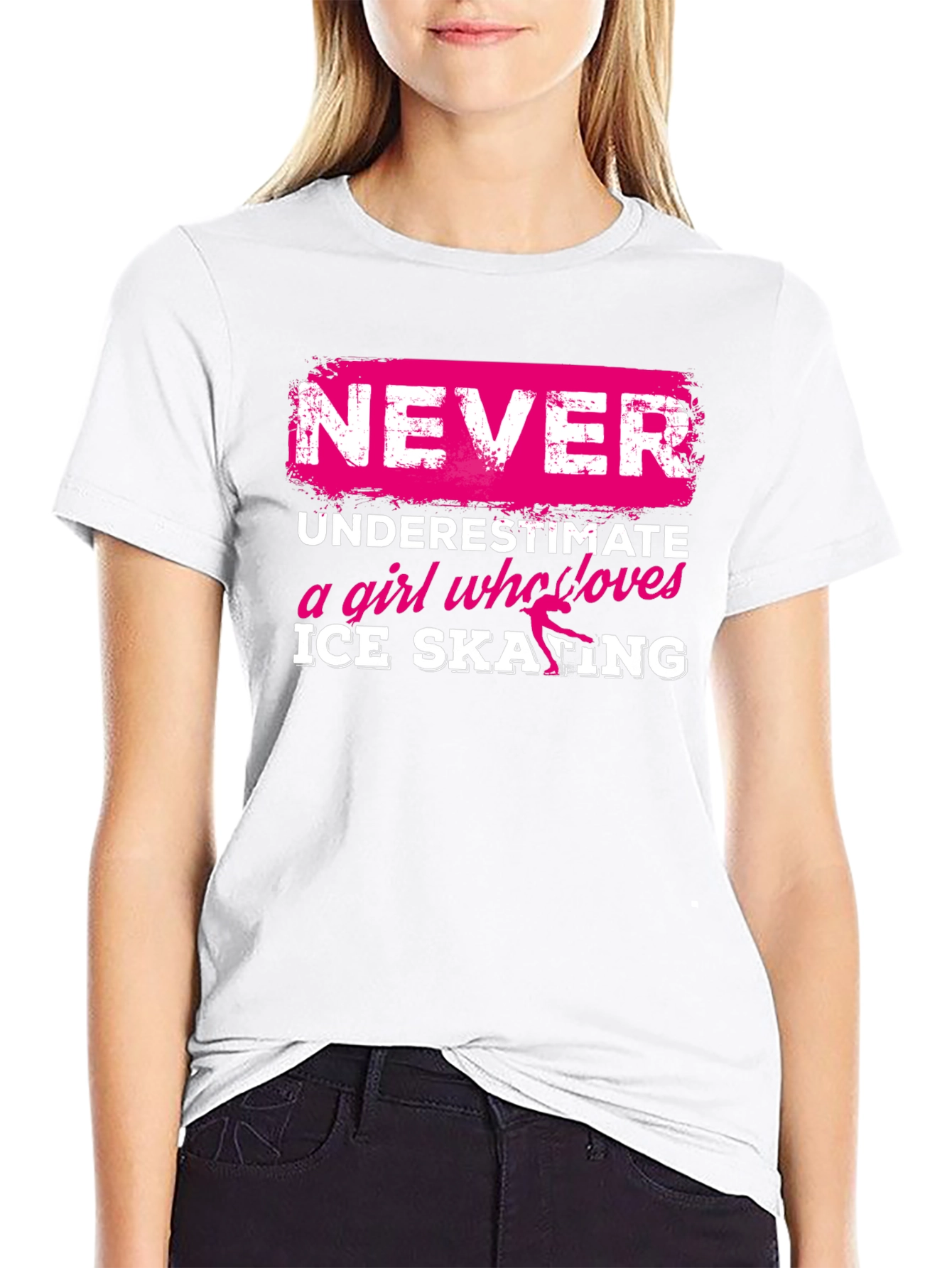 Black Never Underestimate Ice Skating Girl T-Shirt view 9