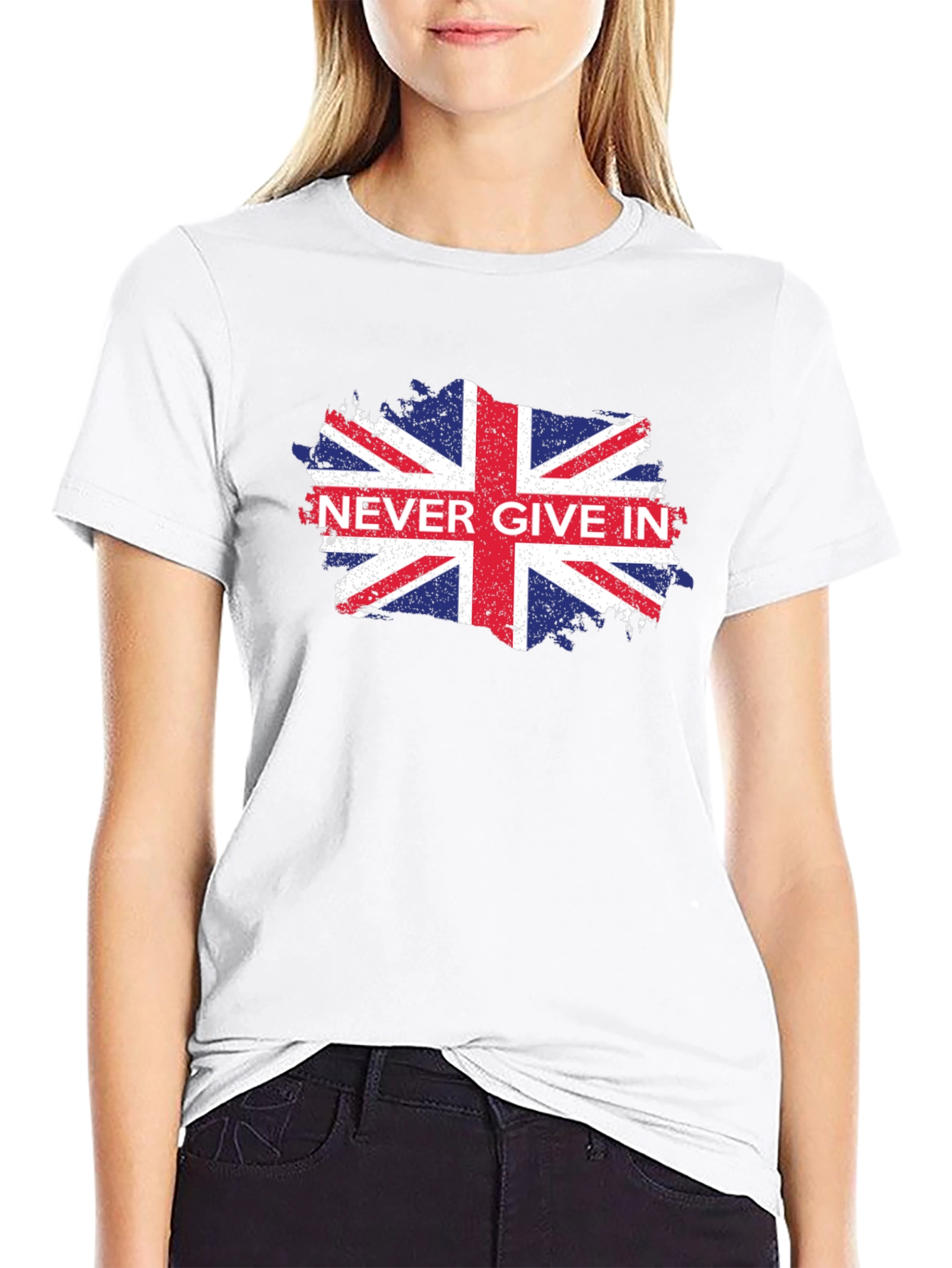 Never Give In UK Flag Graphic Black T-Shirt - 9