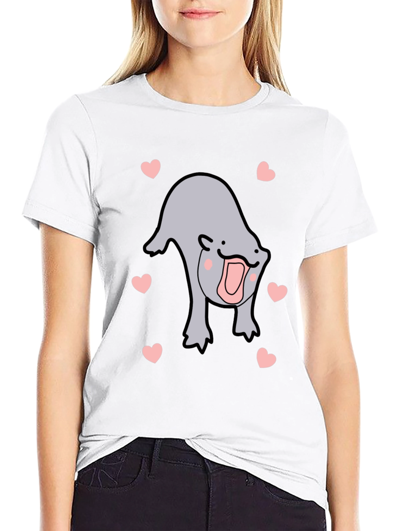 Black Cute Otter Heart Black T-Shirt view 9