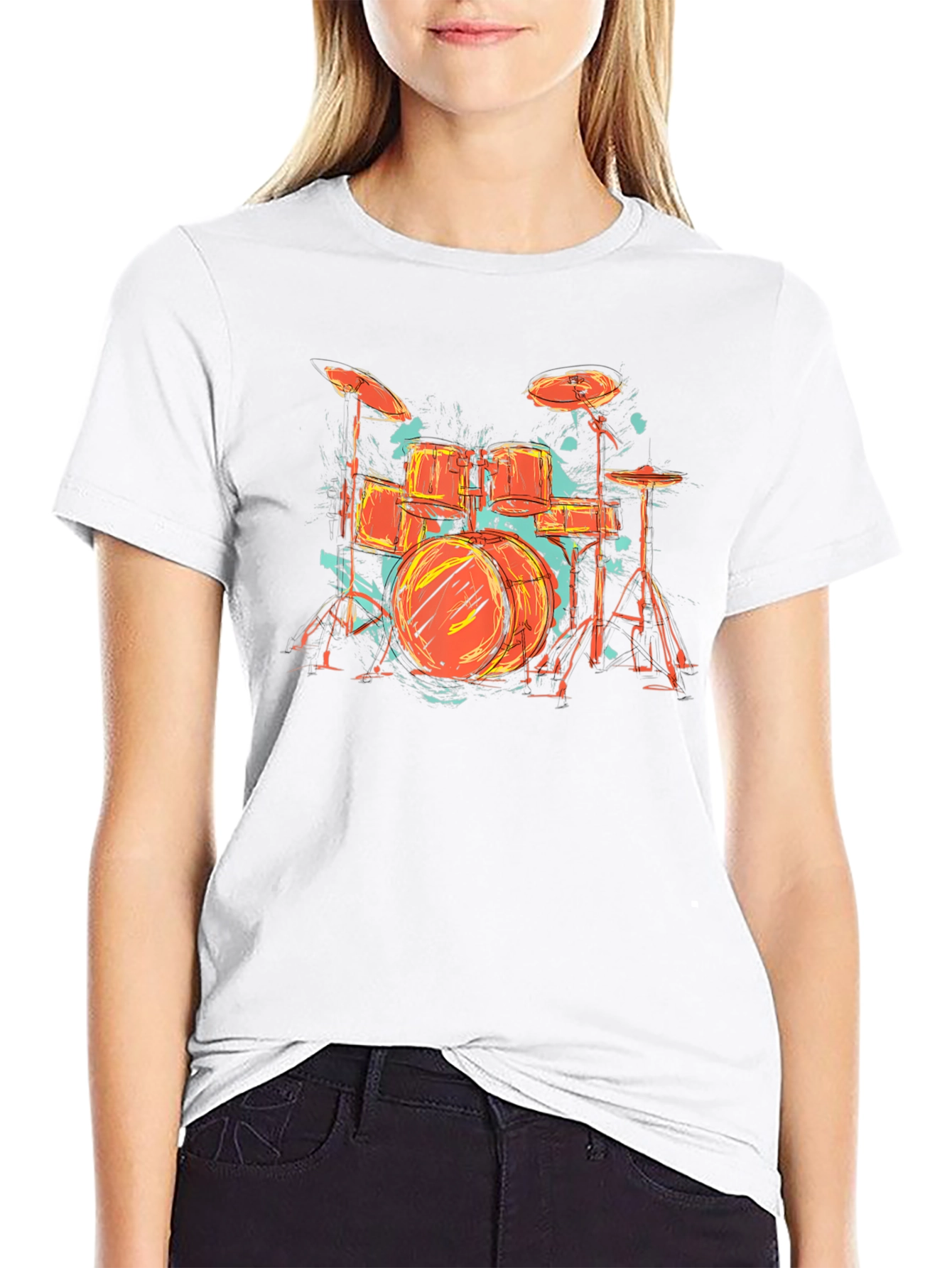 Black Drum Set Graphic Tee - Band Lover's Black T-Shirt view 9