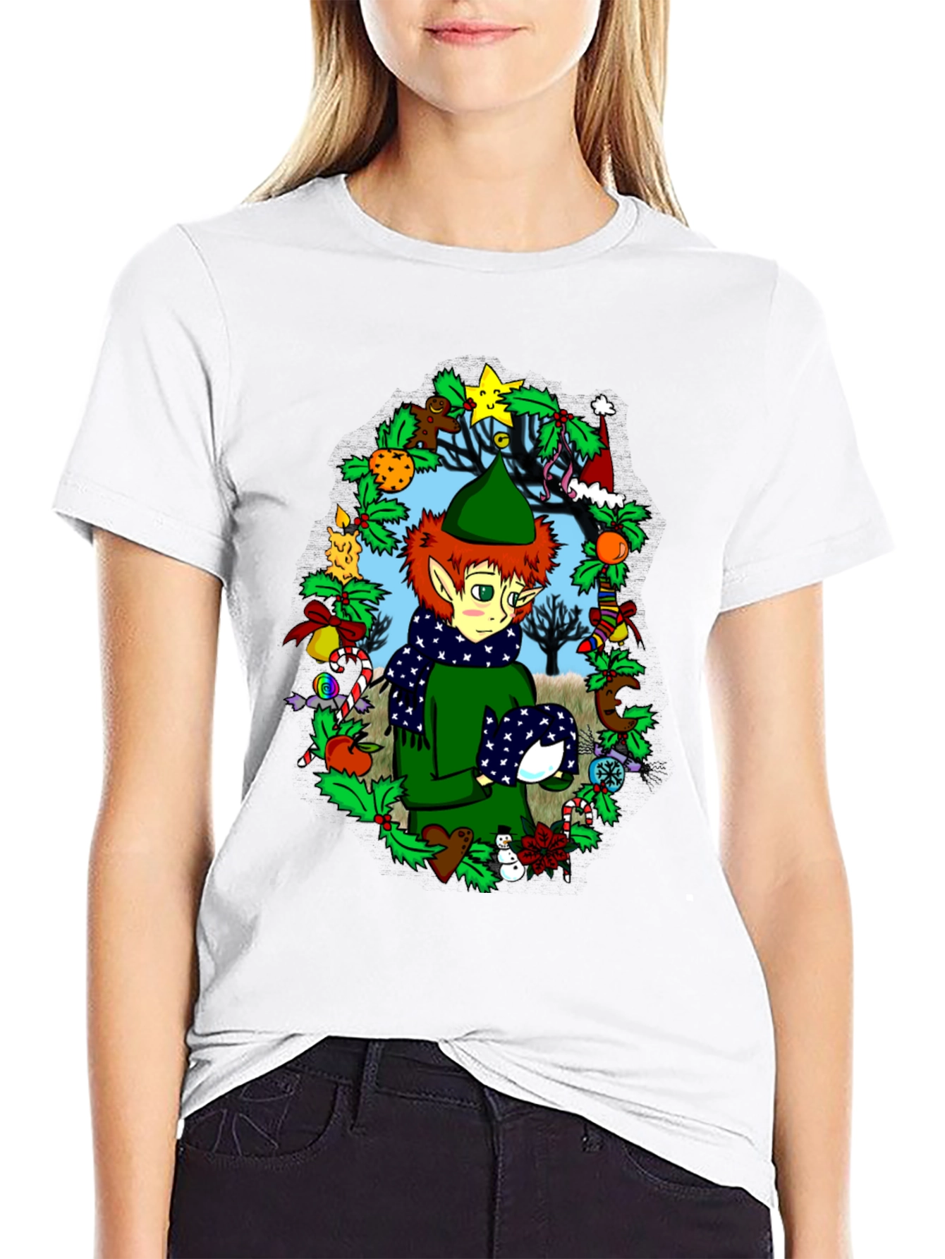 Black Festive Elf Christmas T-Shirt view 9
